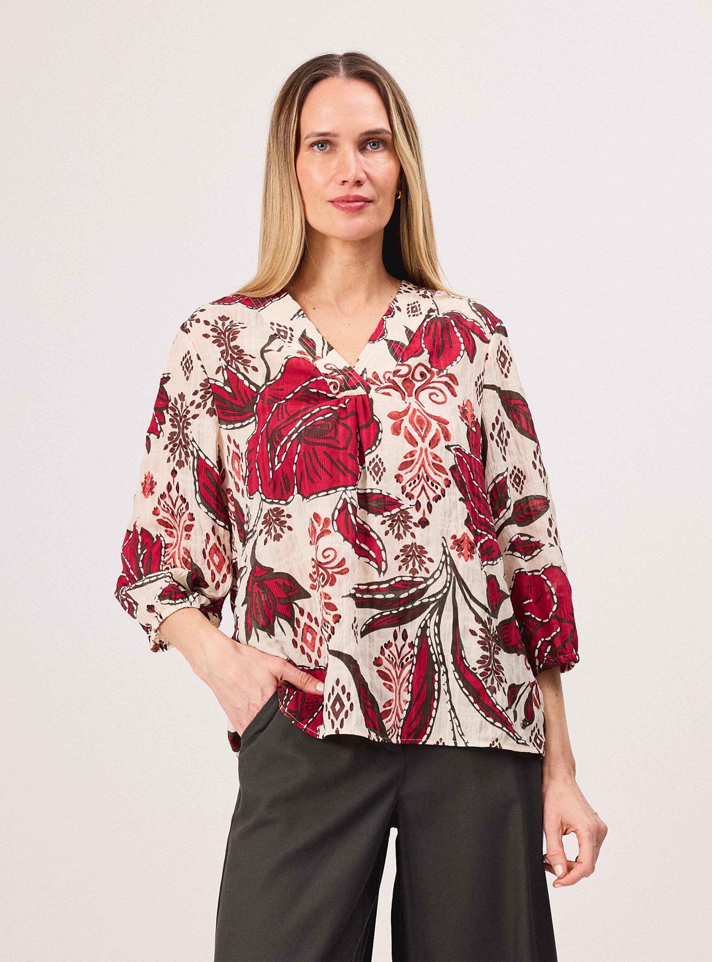 Blusa Floral Cuello V con Pinza-0