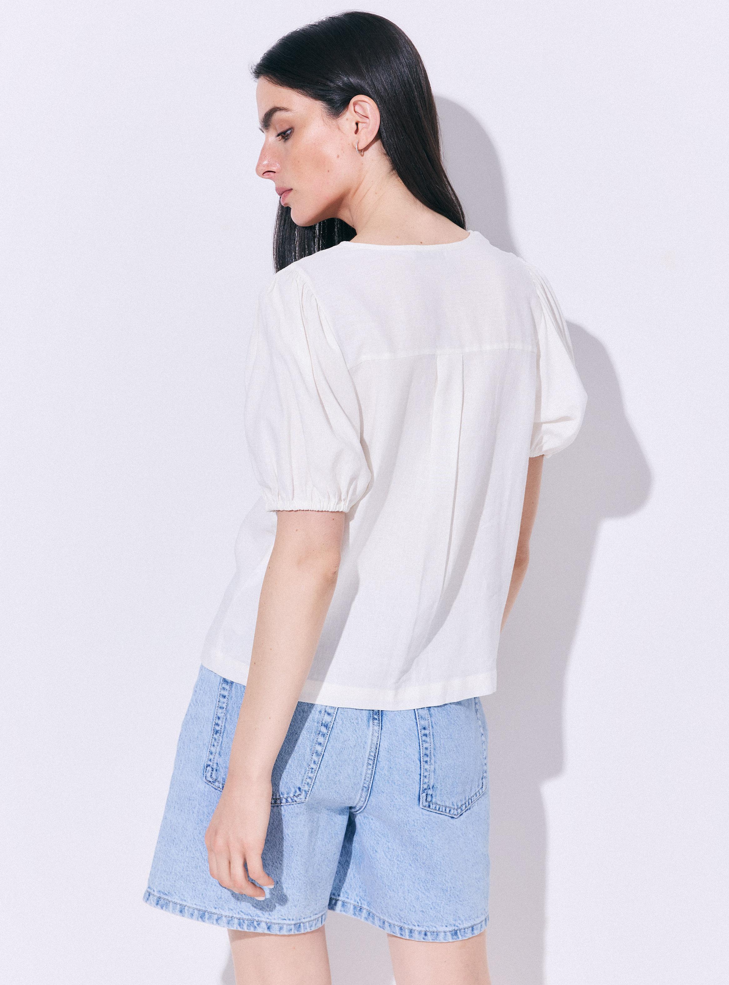 Blusa Lino Manga Abullonada y Lazos-1