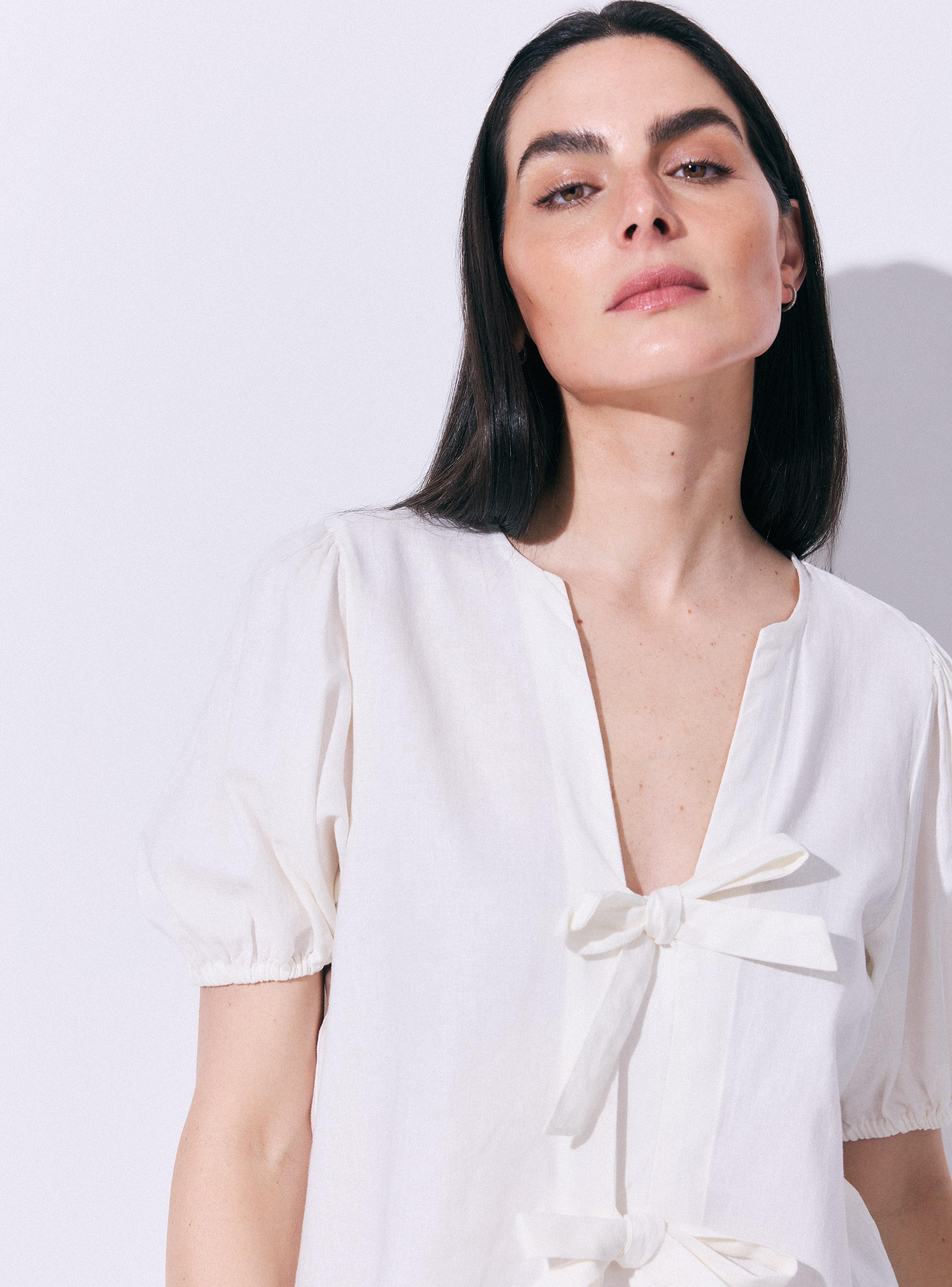 Blusa Lino Manga Abullonada y Lazos-2