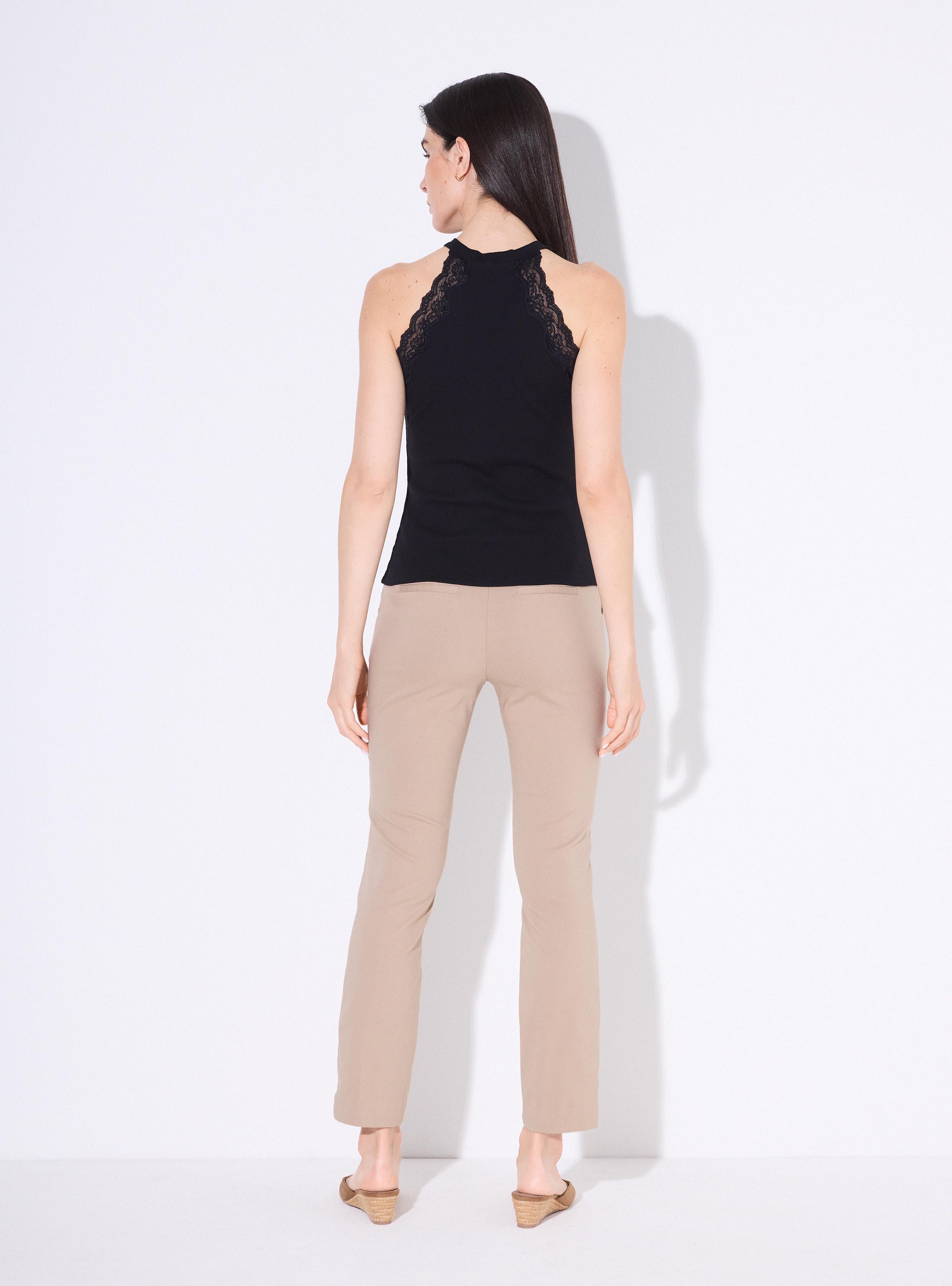 Polera Halter Acanalado con Detalles de Encaje-5