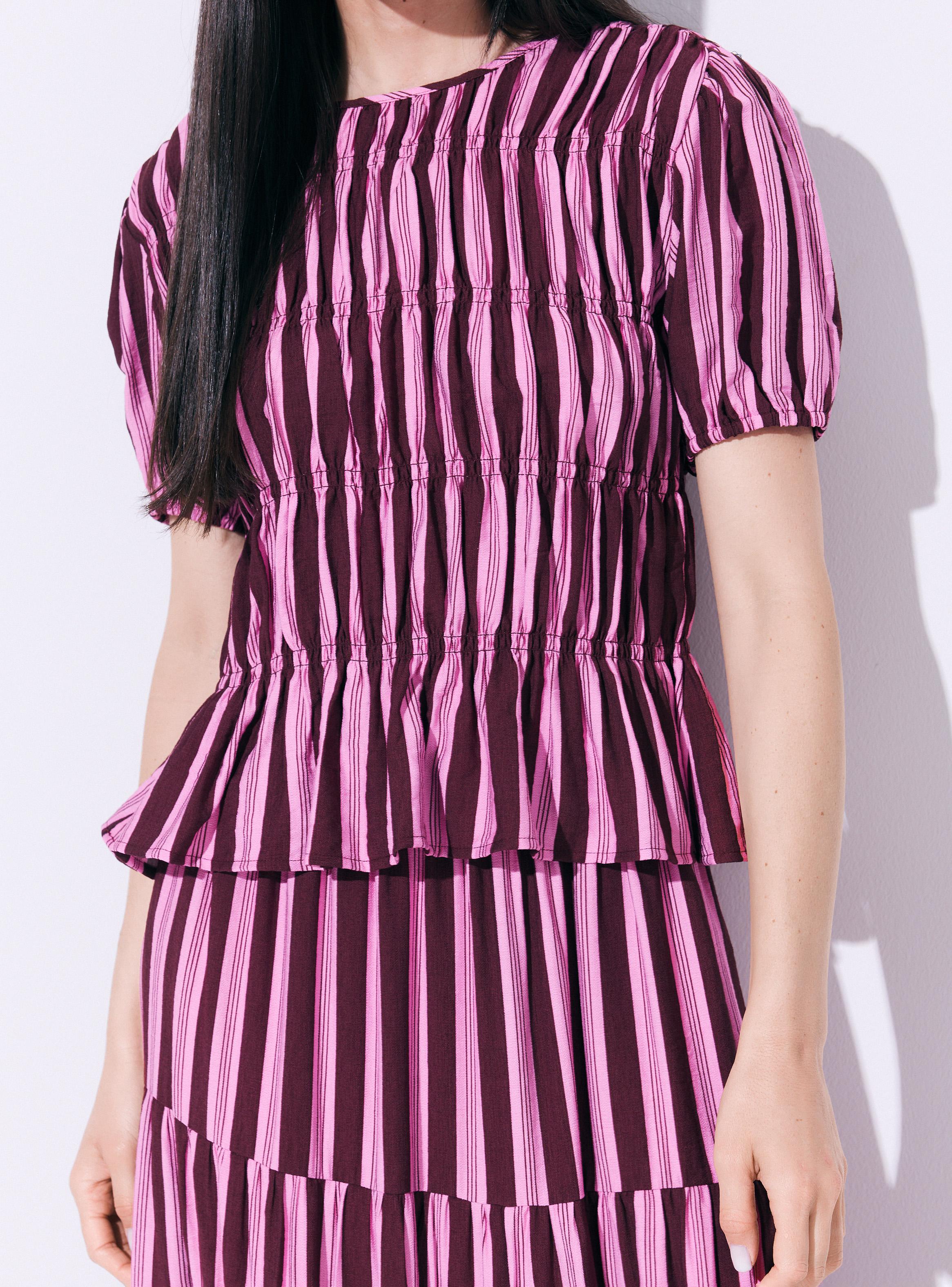 Blusa Manga Corta Estampada con Frunces Elásticos-3