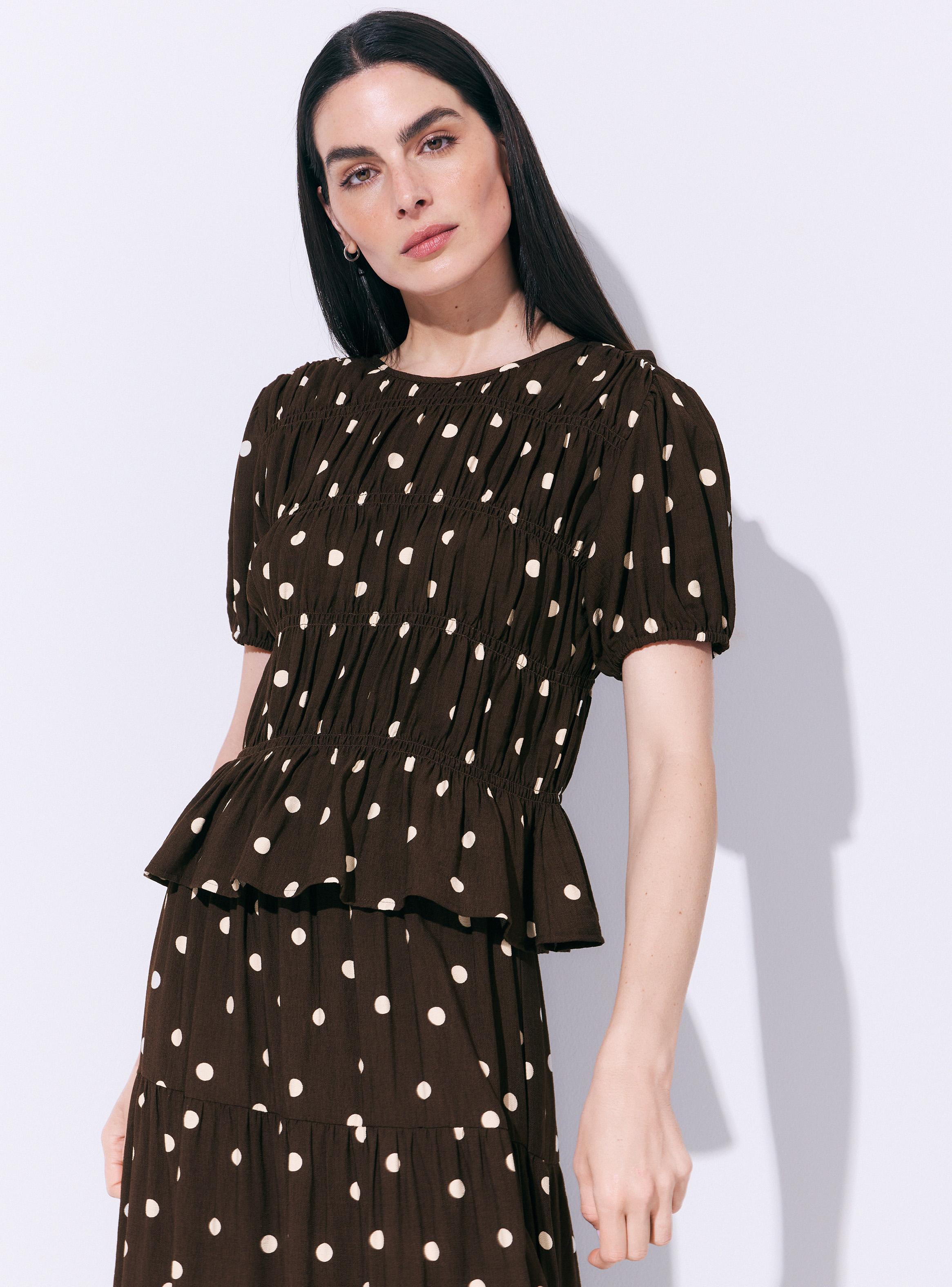 Blusa Manga Corta Estampada con Frunces Elásticos-0
