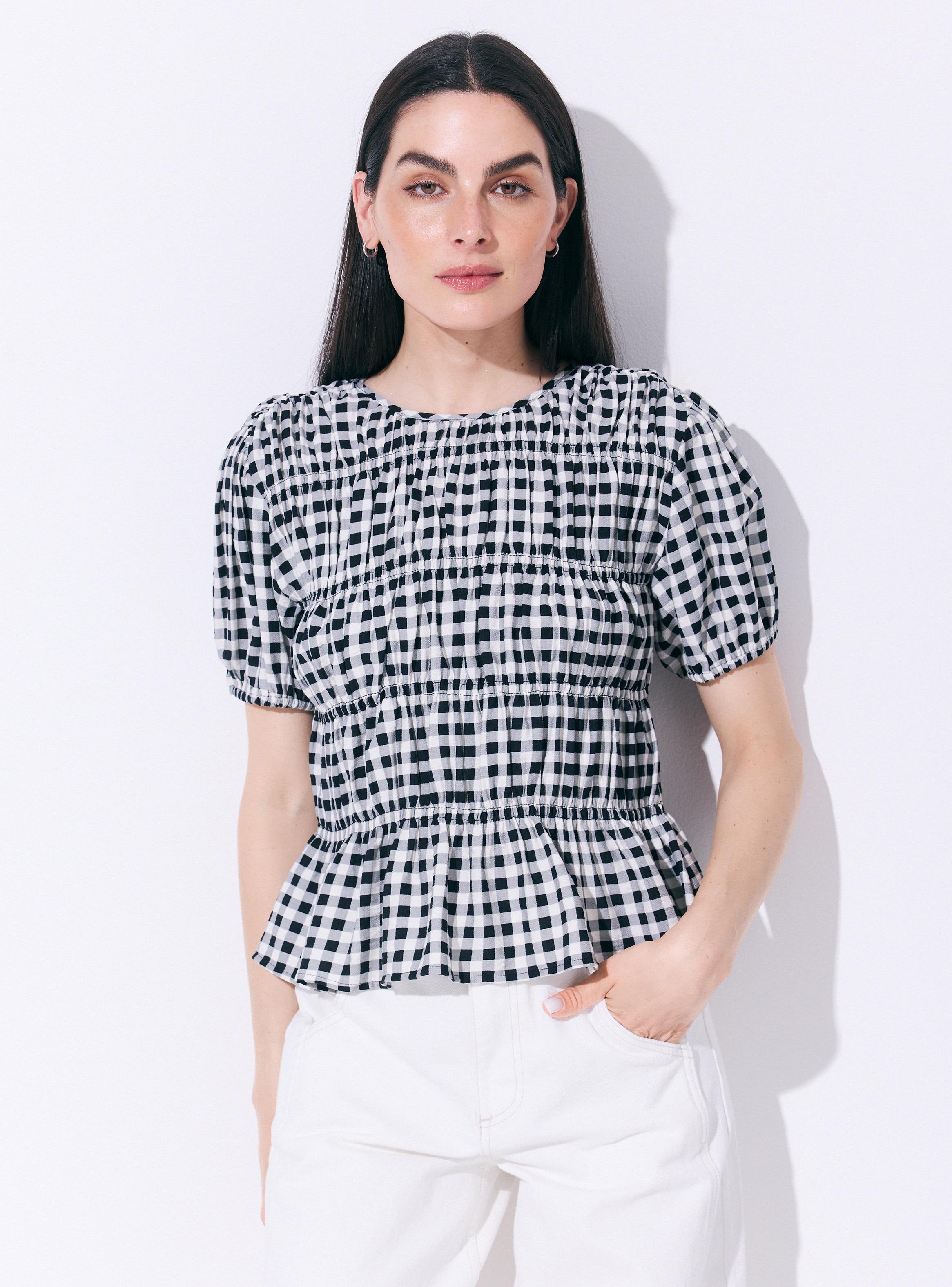 Blusa Manga Corta Estampada con Frunces Elásticos-0