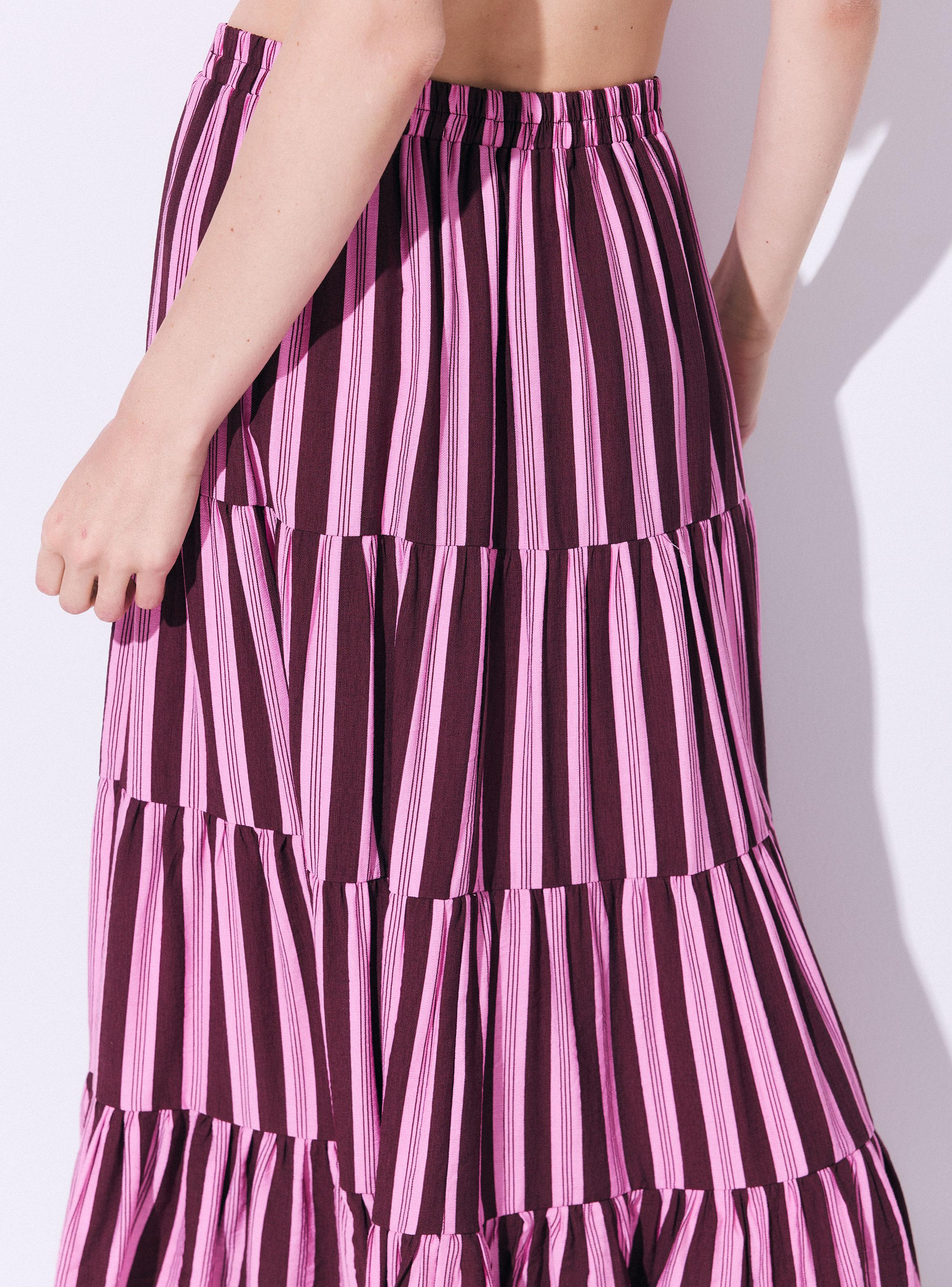 Falda Midi Estampada con Vuelo y Cortes Fruncidos-3