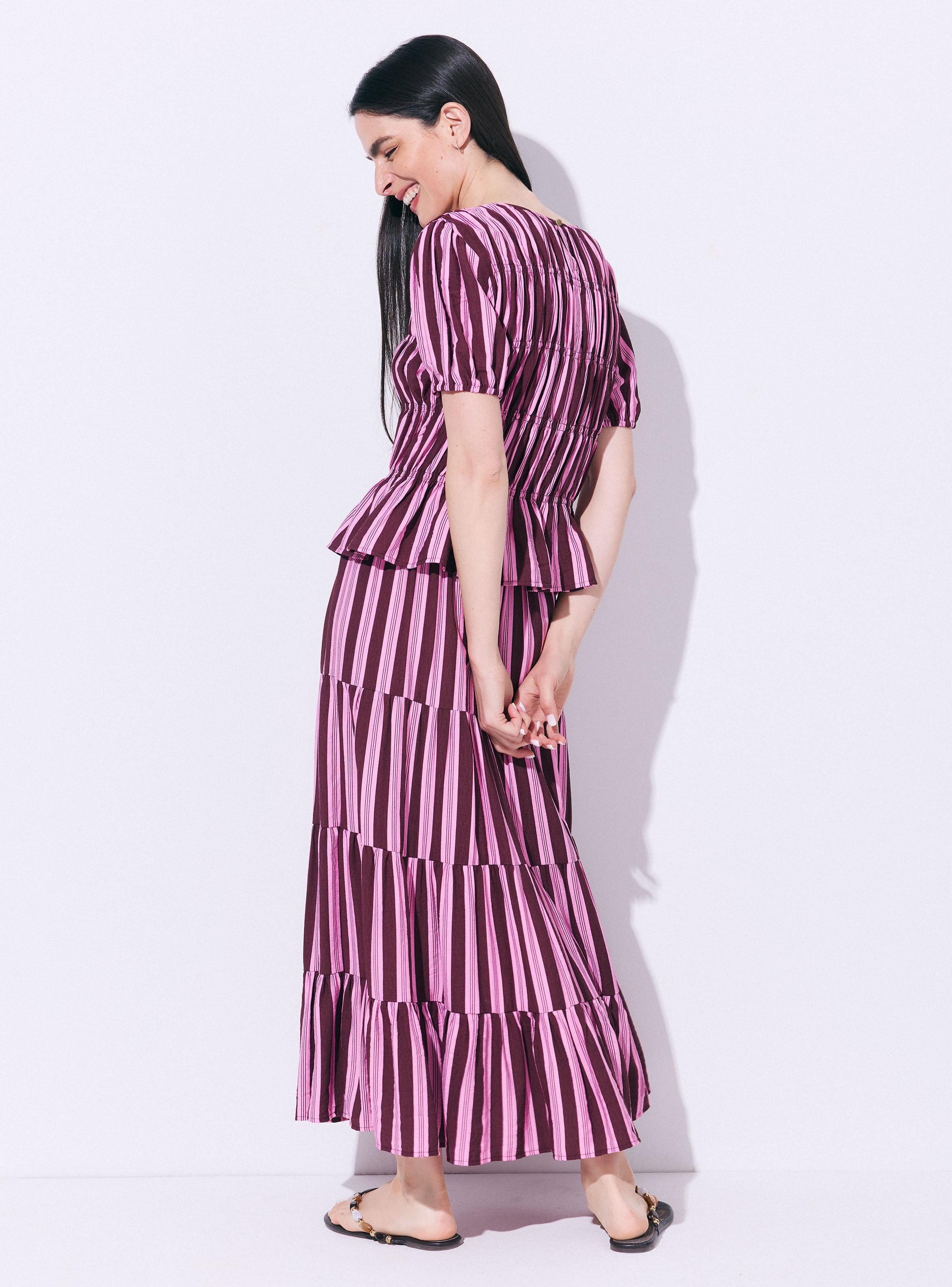 Falda Midi Estampada con Vuelo y Cortes Fruncidos-5