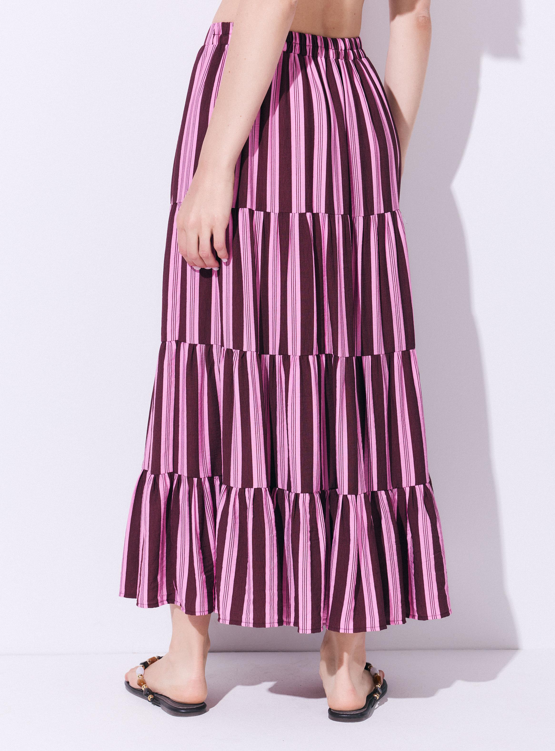 Falda Midi Estampada con Vuelo y Cortes Fruncidos-1