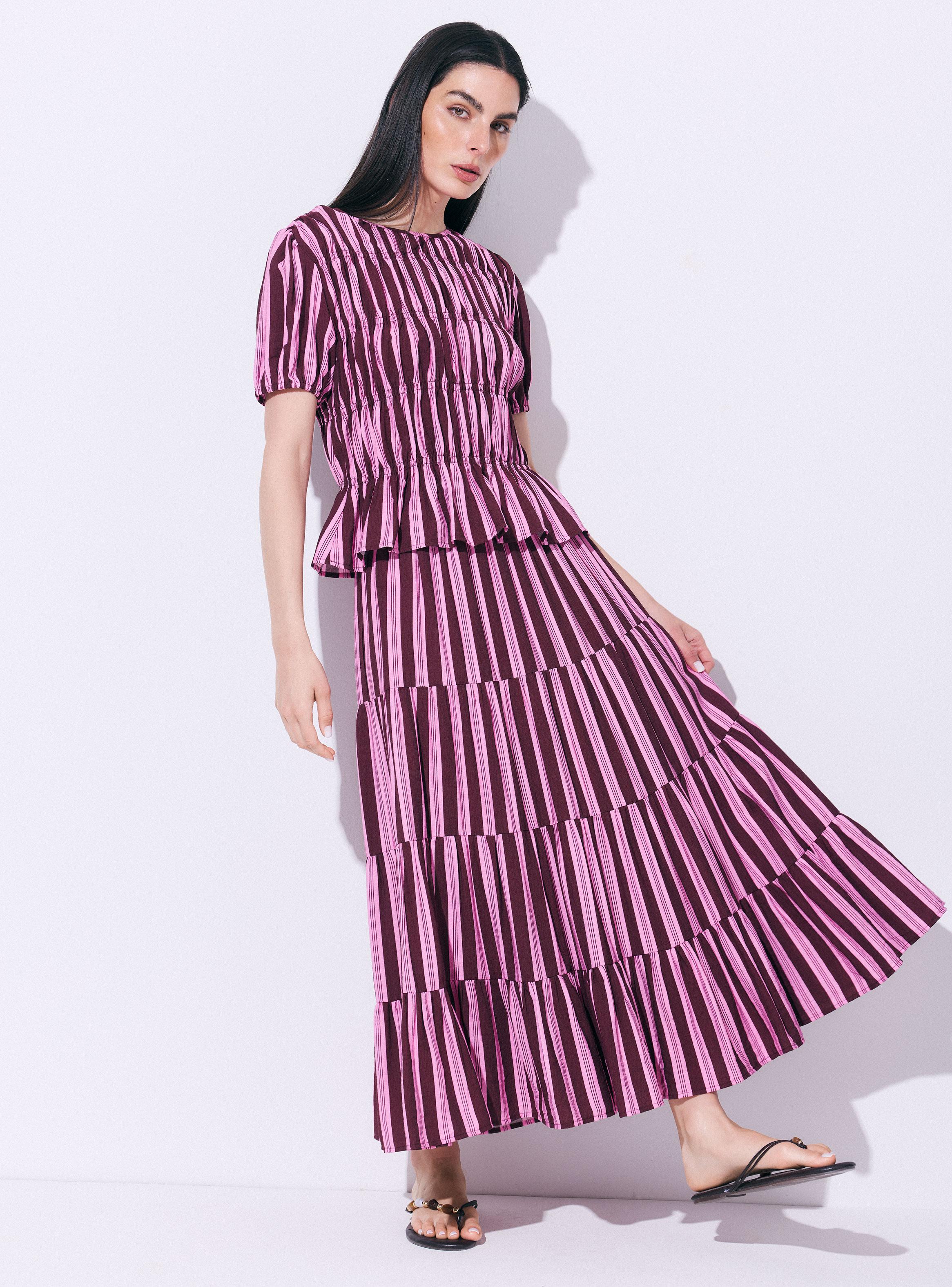 Falda Midi Estampada con Vuelo y Cortes Fruncidos-4