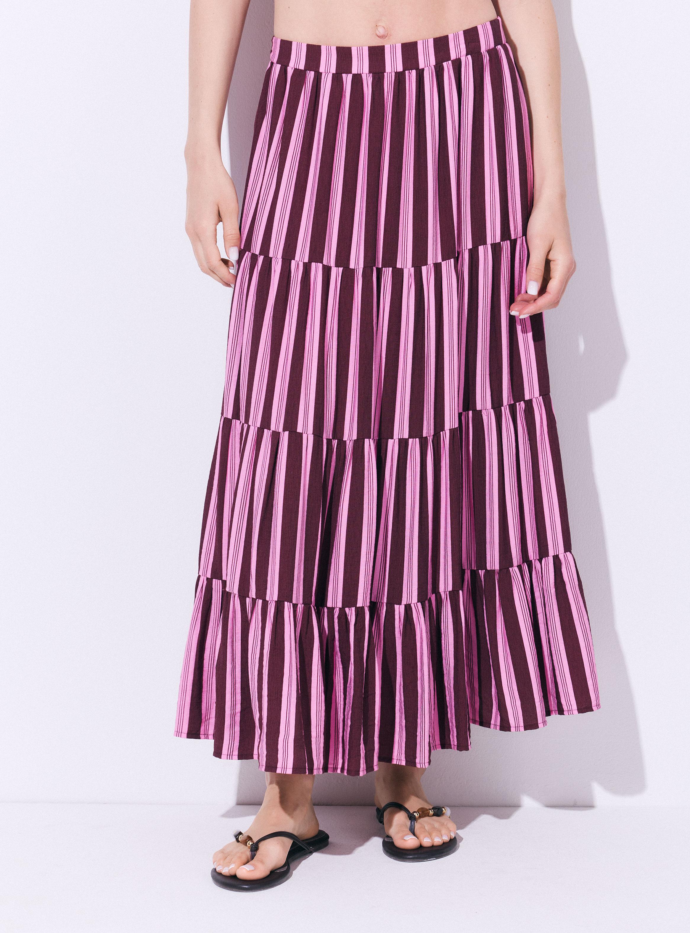 Falda Midi Estampada con Vuelo y Cortes Fruncidos-0