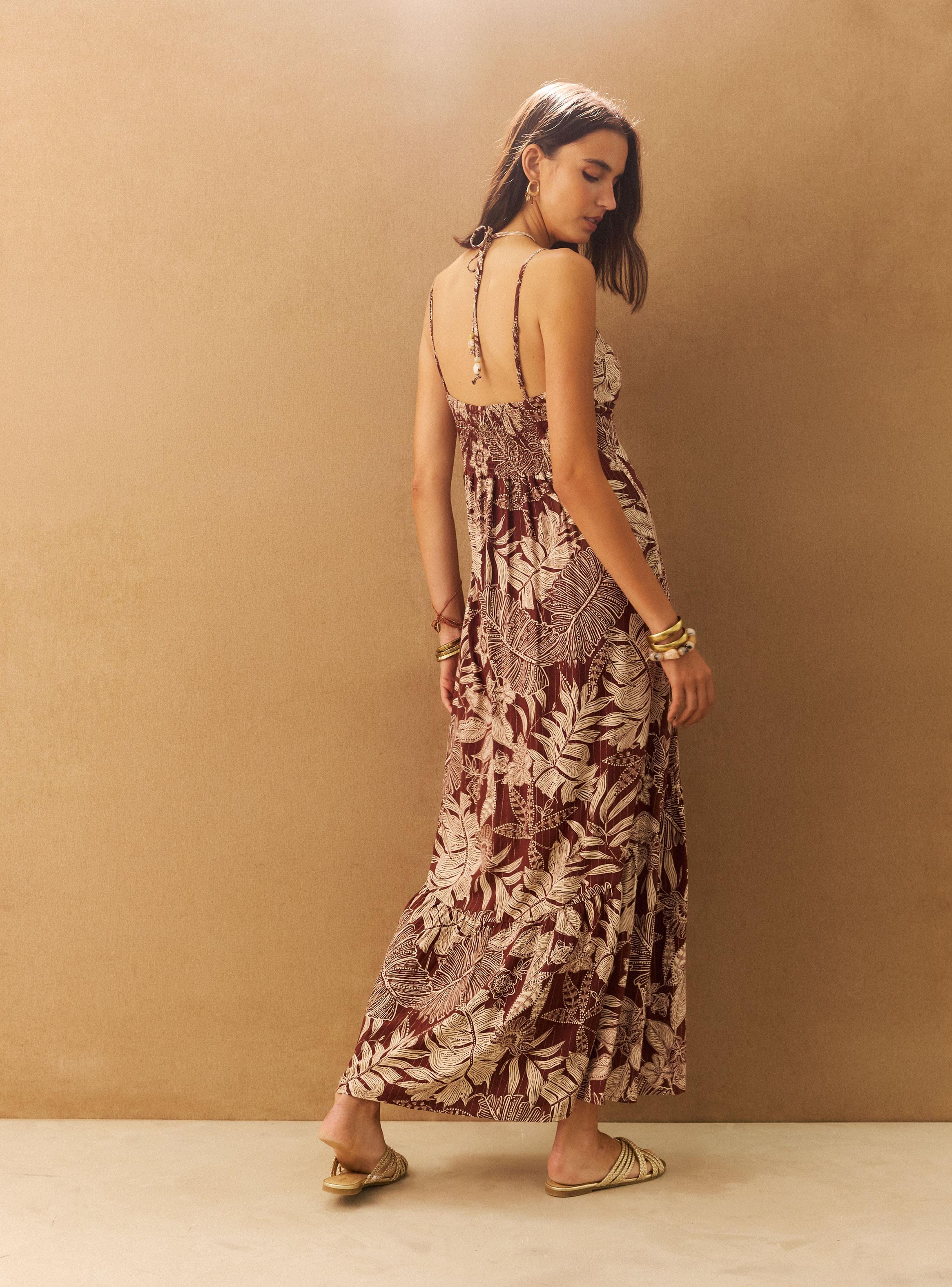 Vestido Estampado Lúrex Panal de Abeja Pieza Espalda-1