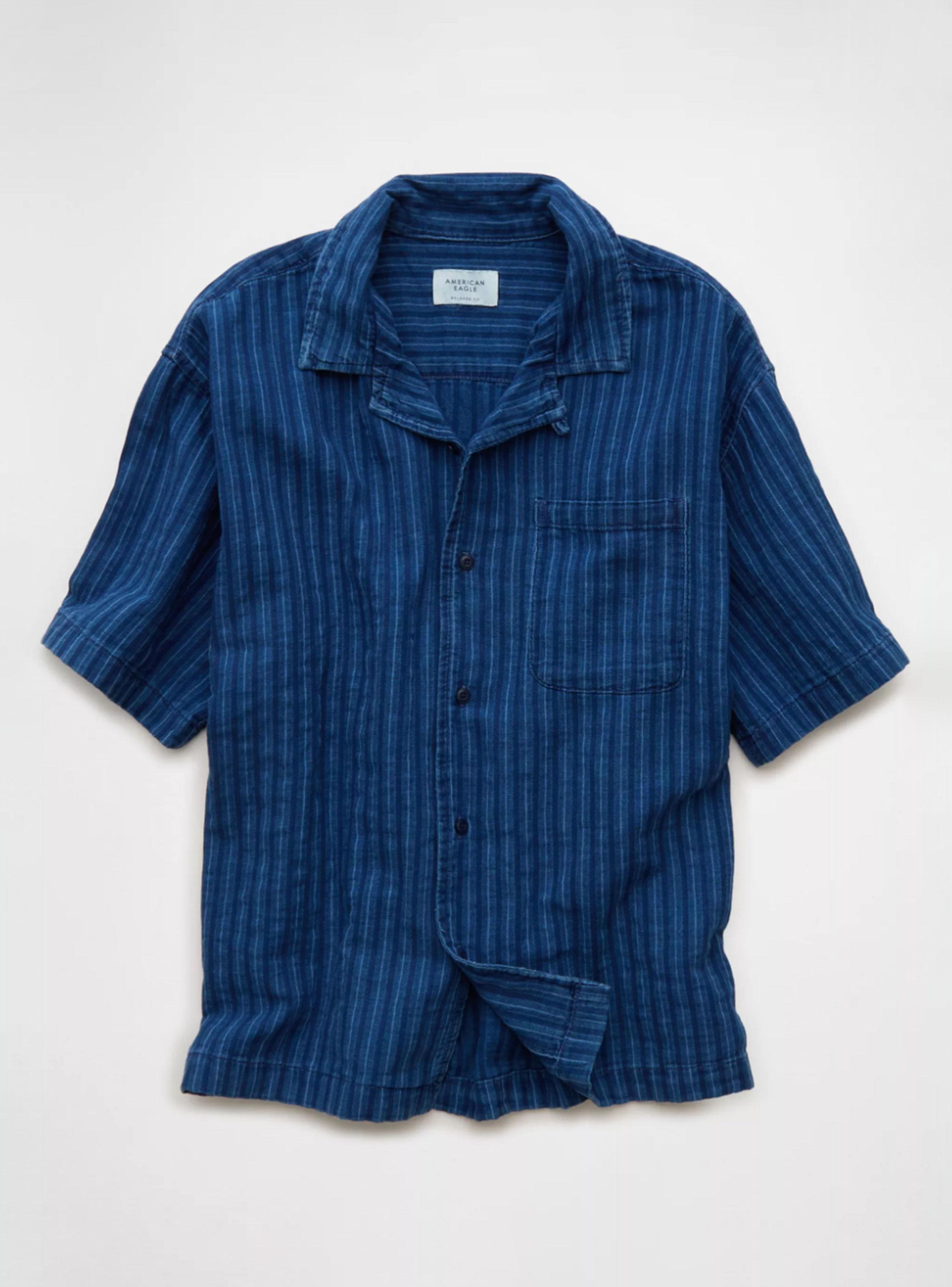 Camisa Manga Corta de Fit Relajado con Cuello Plano-3