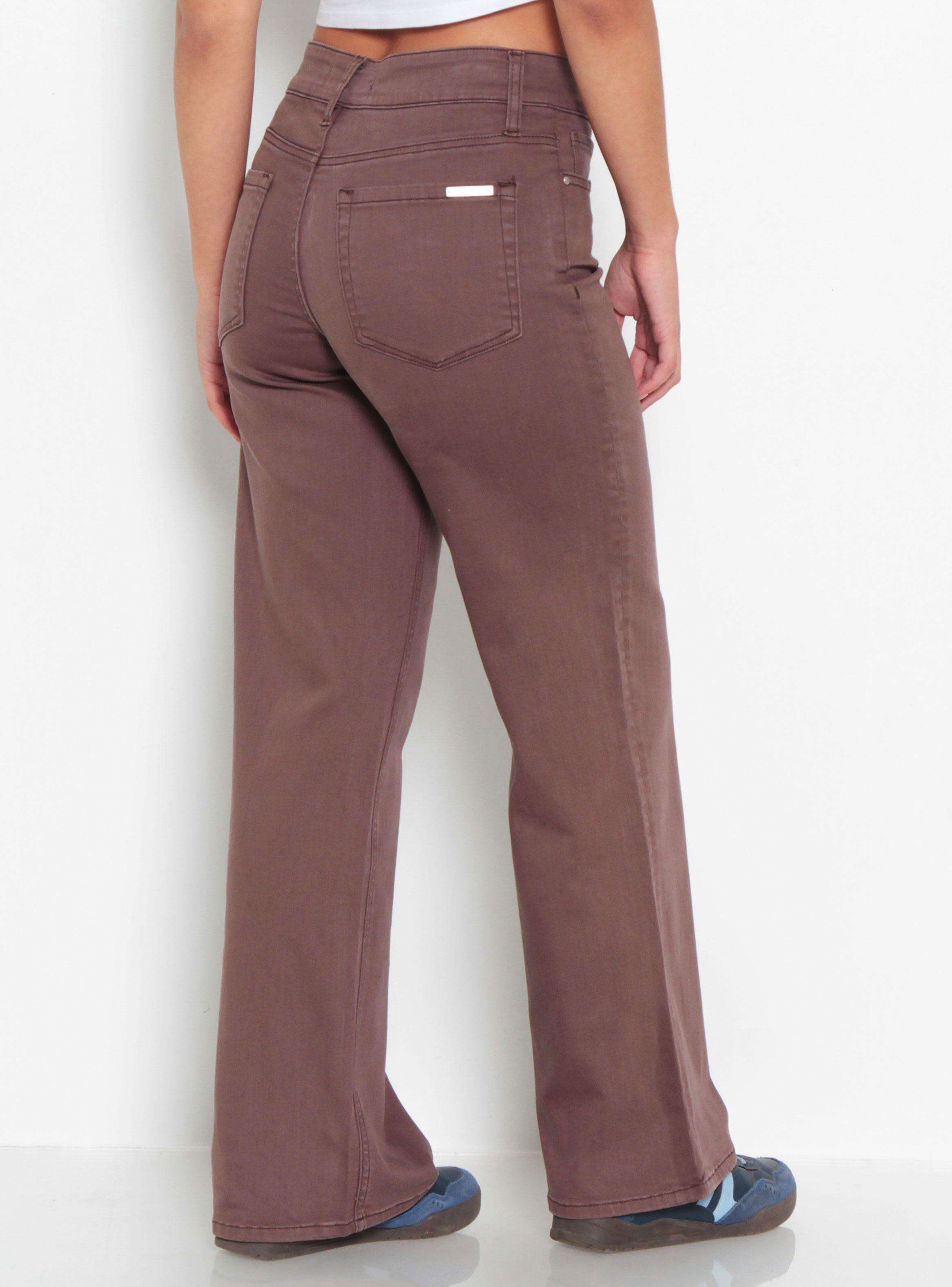 Jeans Color Wide Leg Tiro Alto Pretina Básica-1