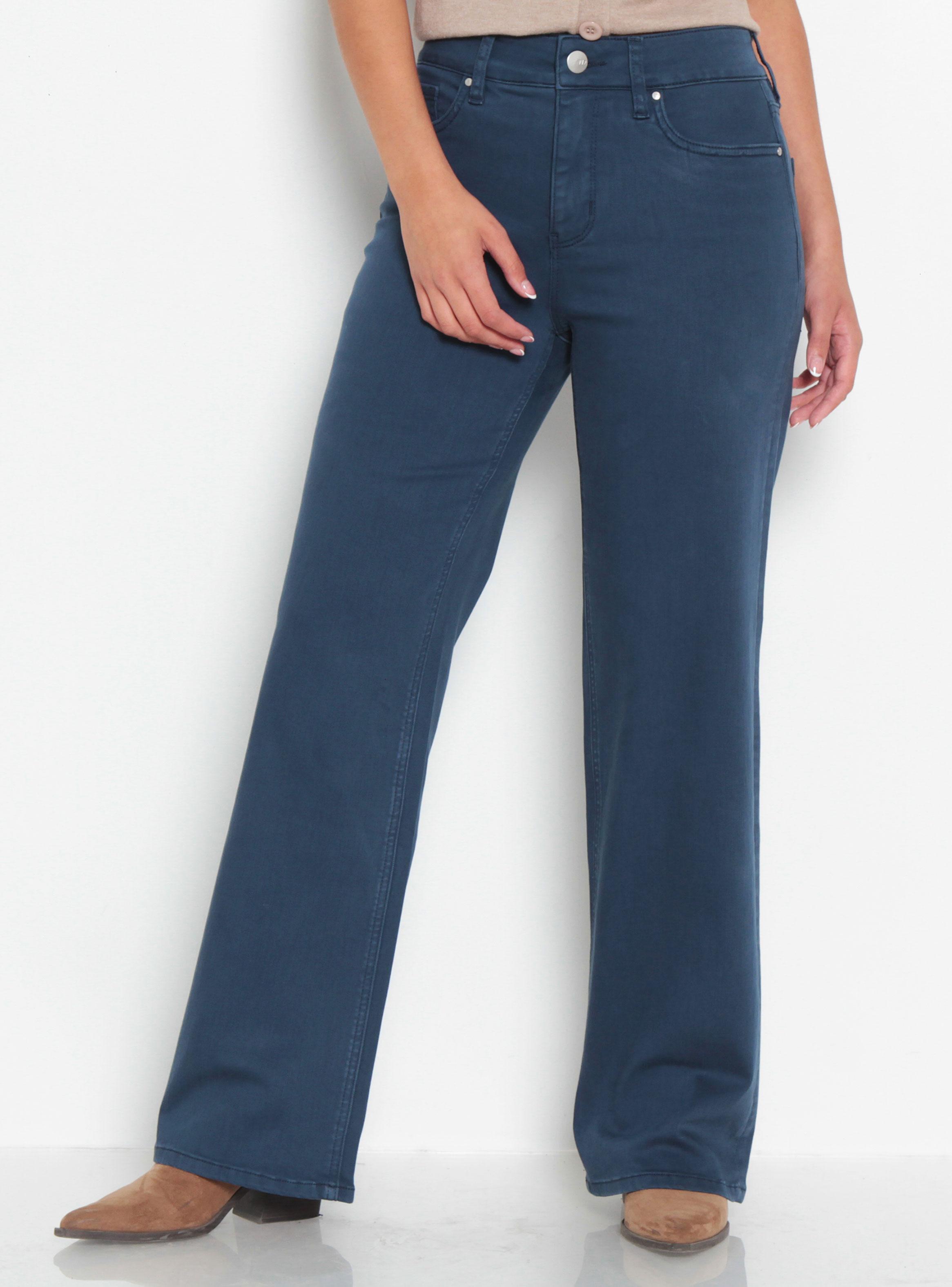 Jeans Color Wide Leg Tiro Alto Pretina Básica-0