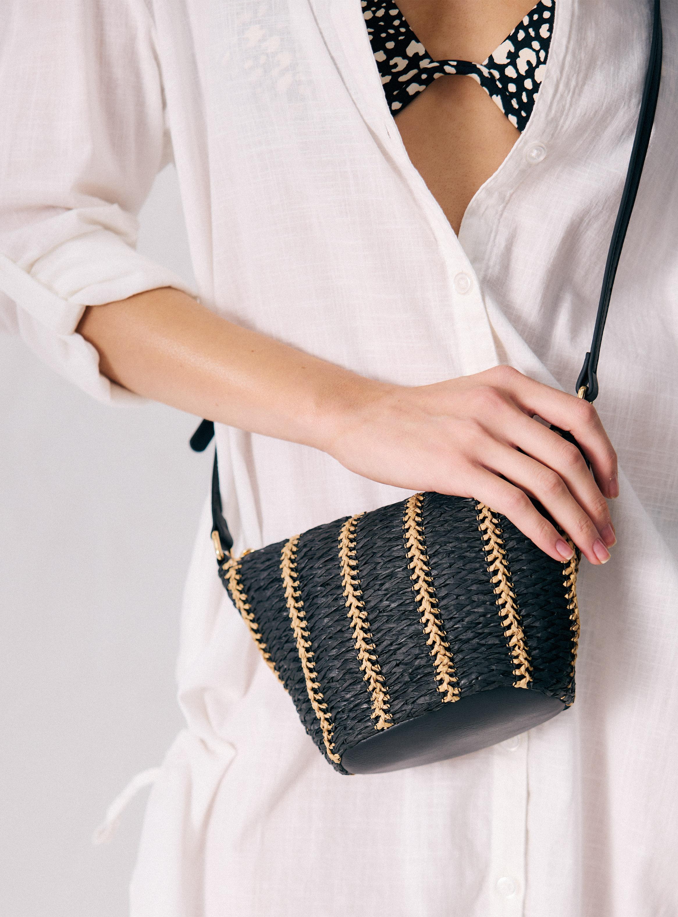 Cartera de Hombro Crossbody Líneas Raffia-5