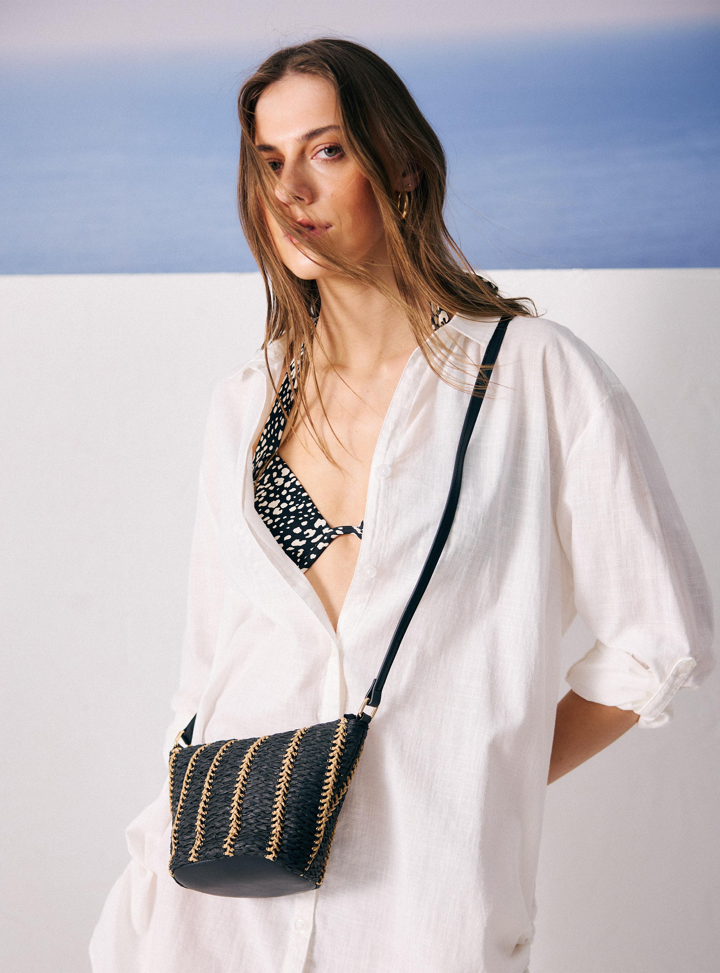 Cartera de Hombro Crossbody Líneas Raffia-6