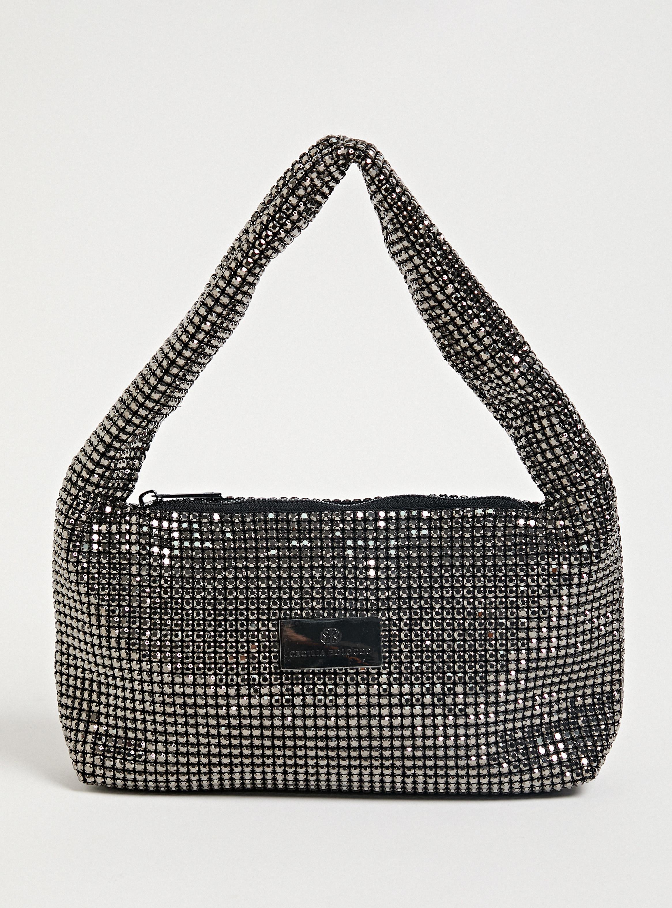 Cartera de Mano Strass y Logo Metálico-0