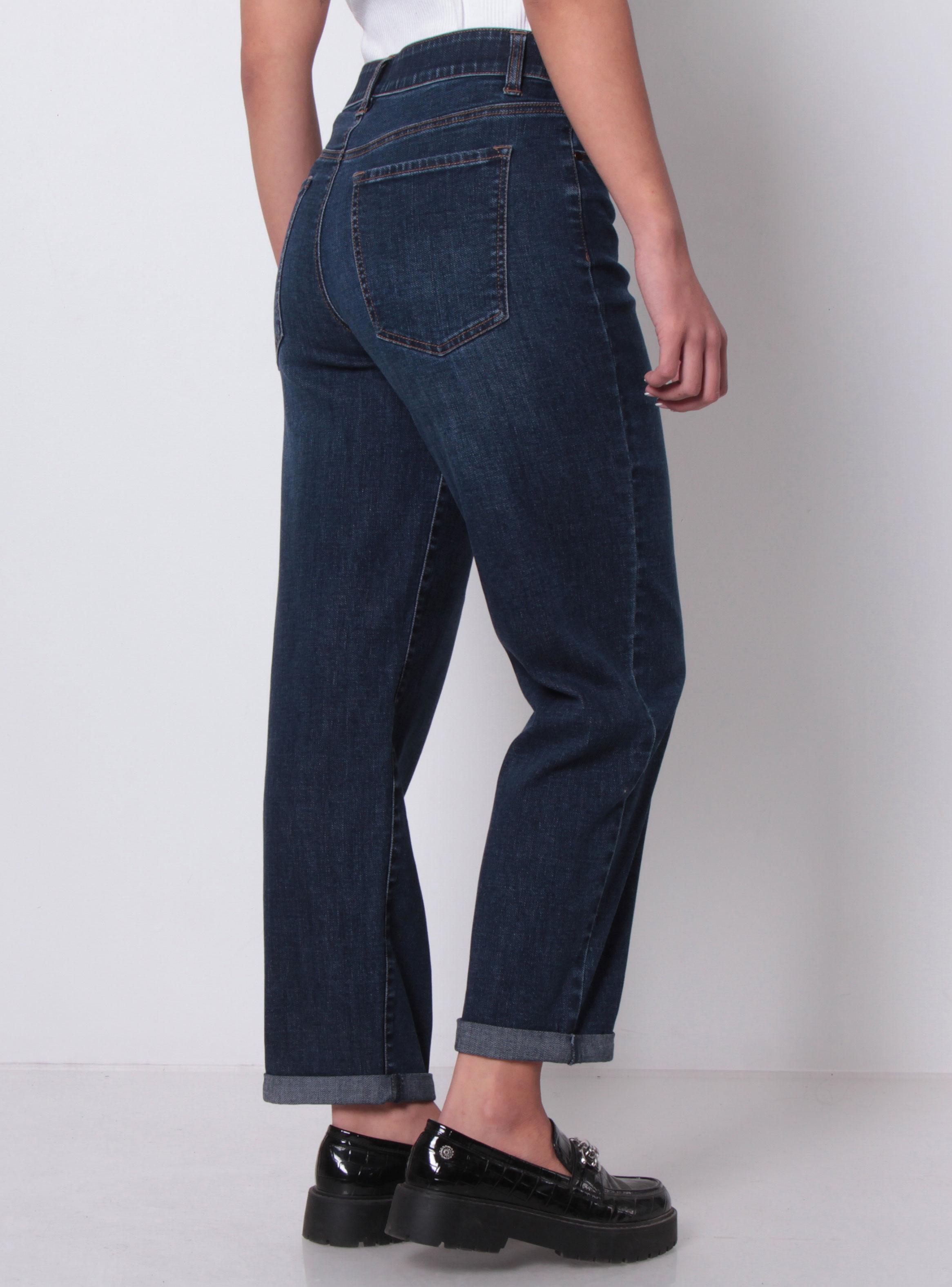 Jeans Recto Roll Up Tiro Alto Pretina Básica con 1 Botón-1