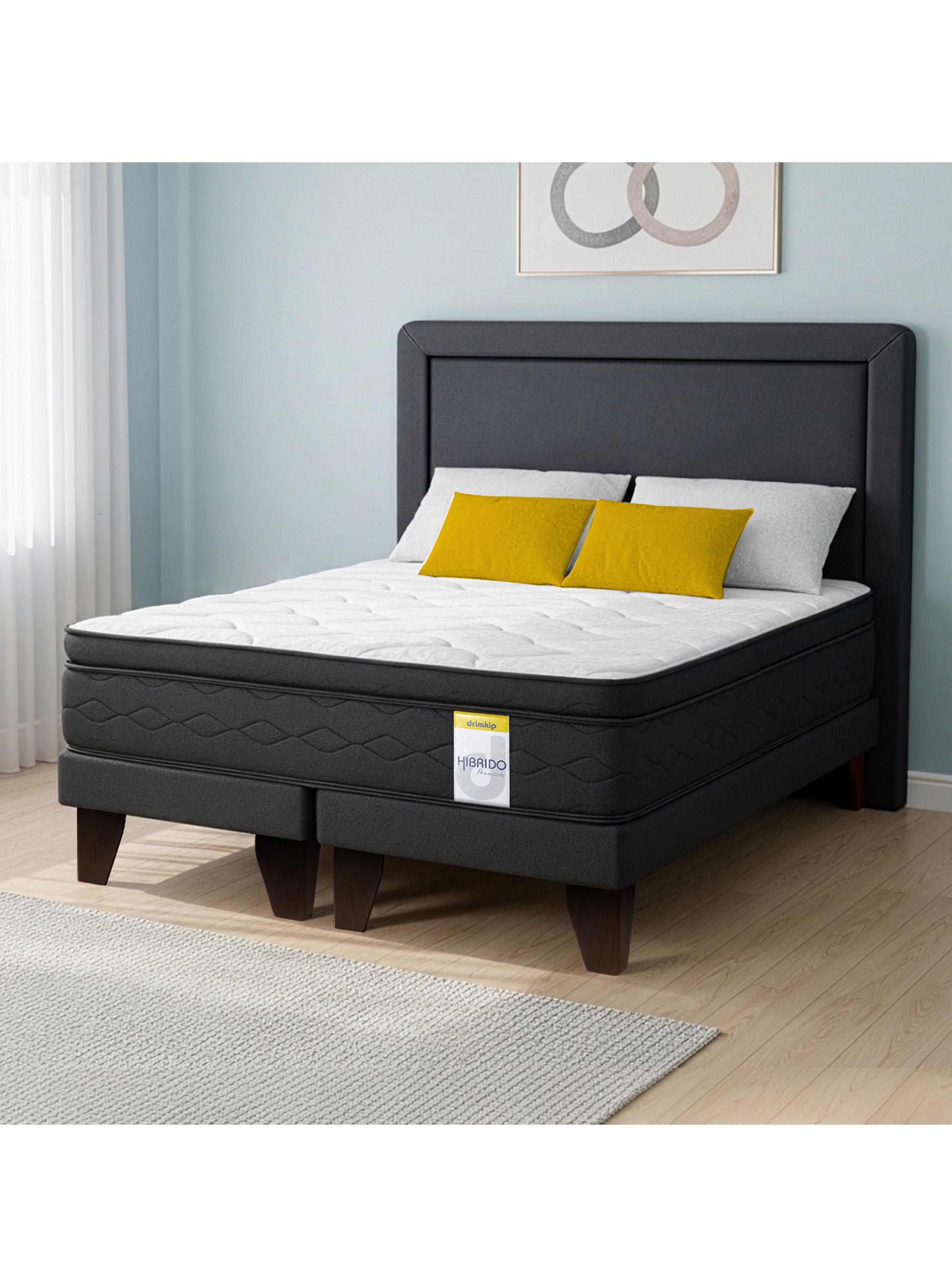 Cama Europea Híbrido Premium 2 Plazas (150x200) Base Dividida + Resplado DK-5