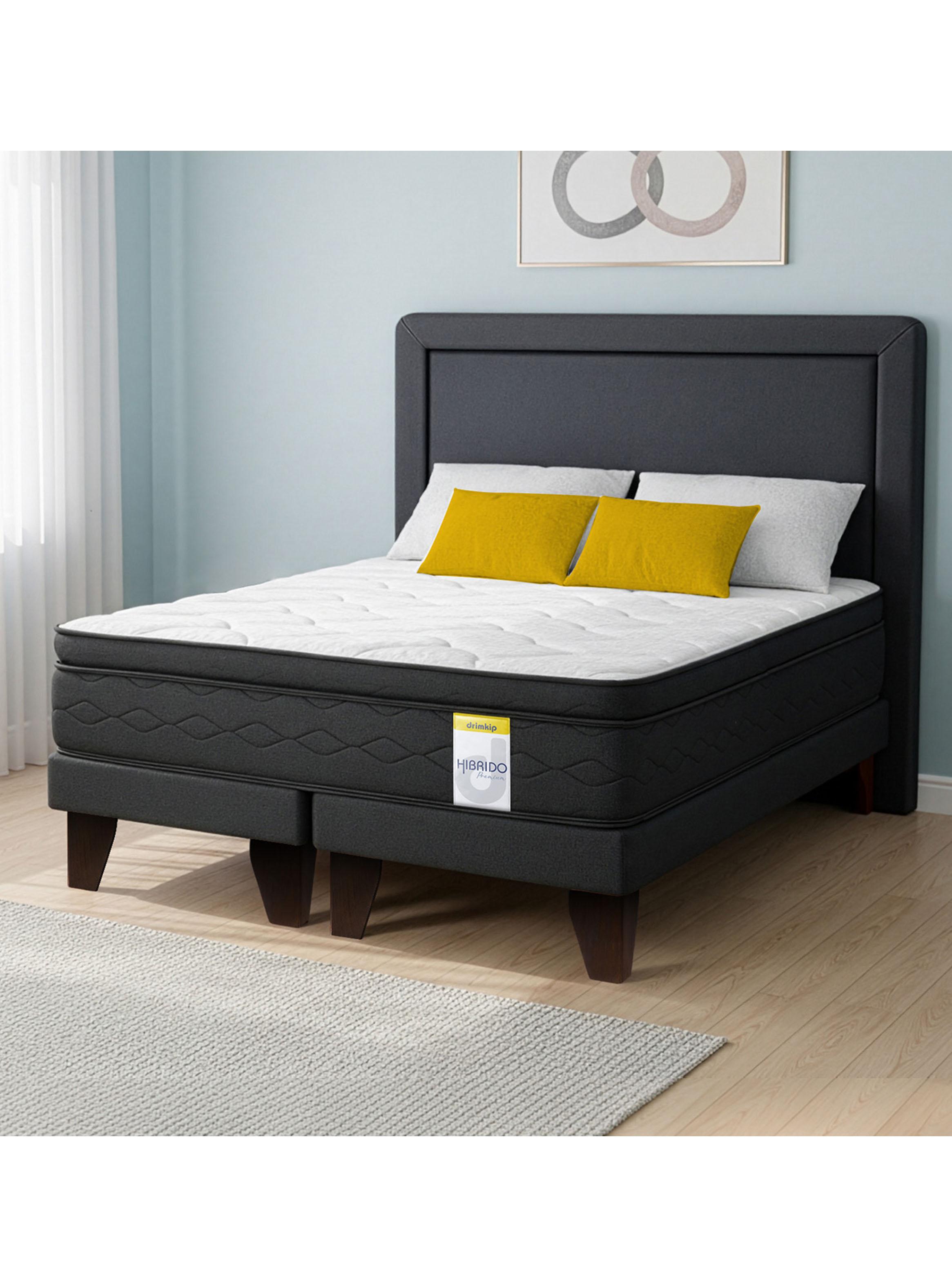 Cama Europea Híbrido Premium King (180x200) Base Dividida + Resplado DK-5
