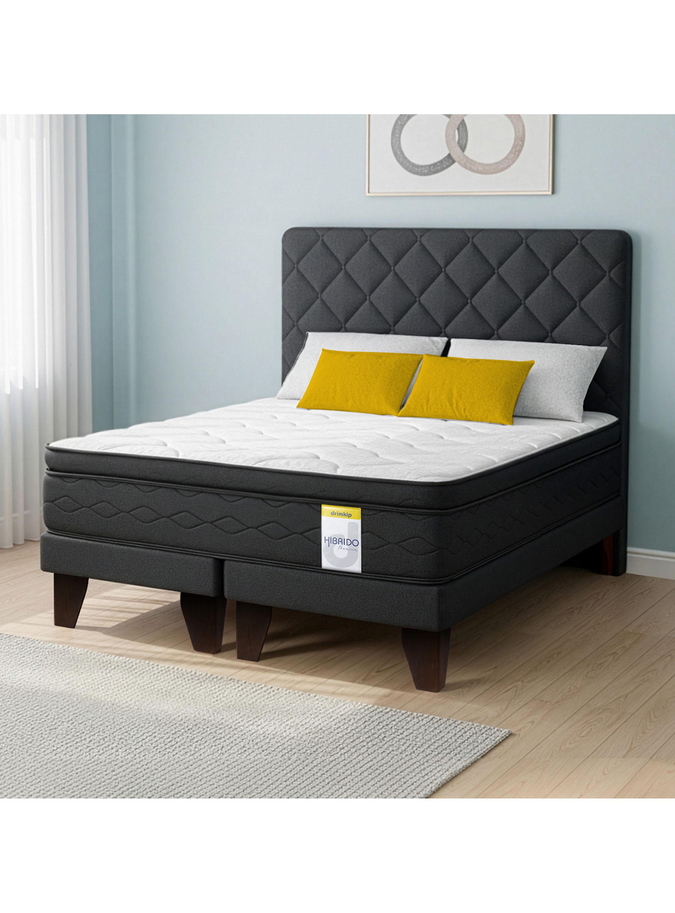 Cama Europea Híbrido Premium 2 Plazas (150x200) Base Dividida + Resplado Rombo-5