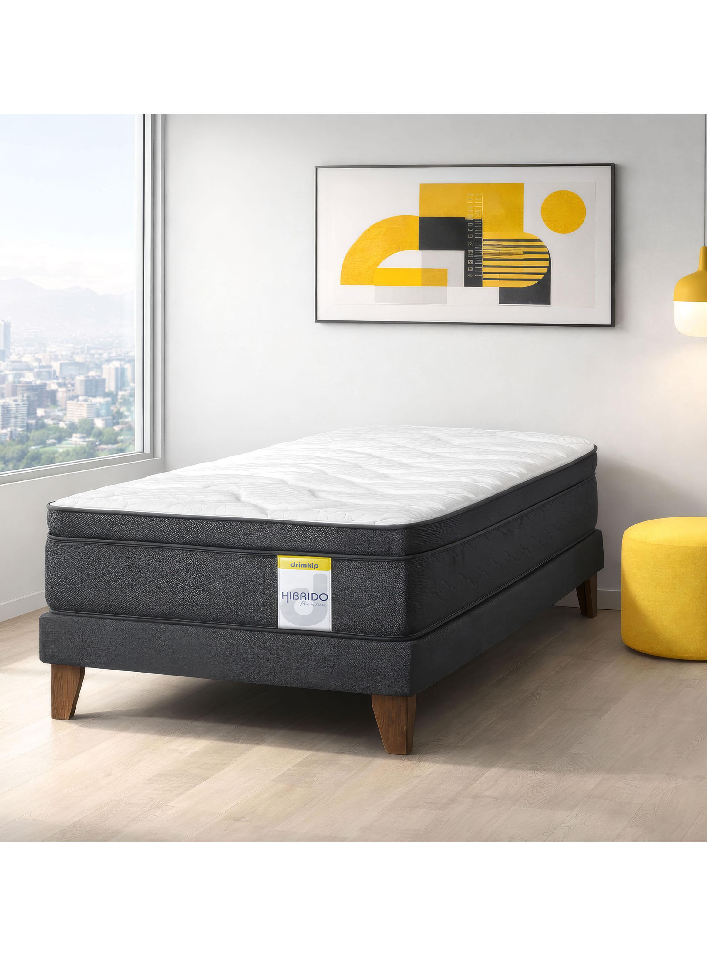 Cama Europea Híbrido Premium 1.5 Plazas(105x190) Base Normal + Resplado-5