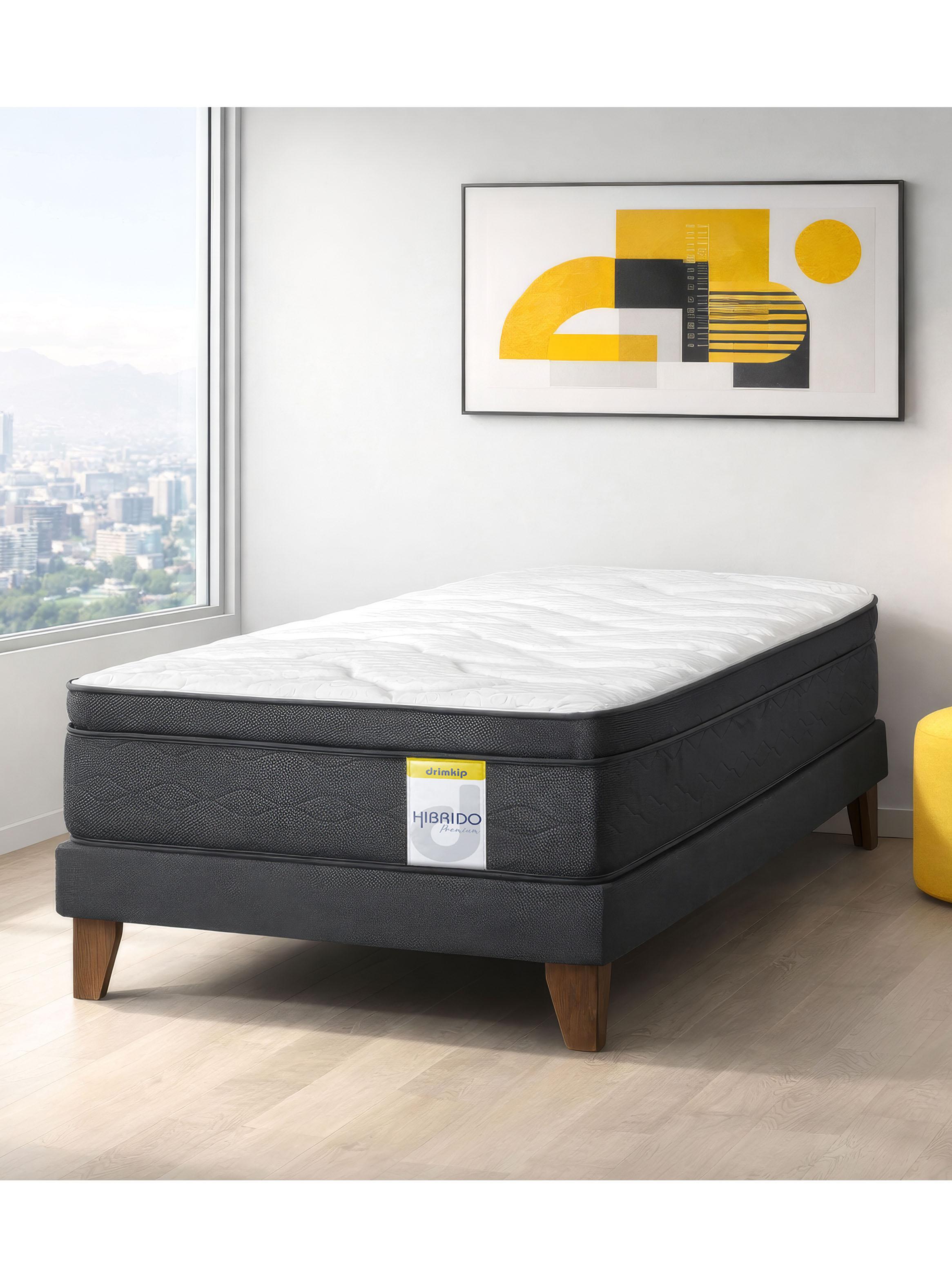 Cama Europea Híbrido Premium 1.5 Plazas(105x200)  Base Normal + Resplado-4