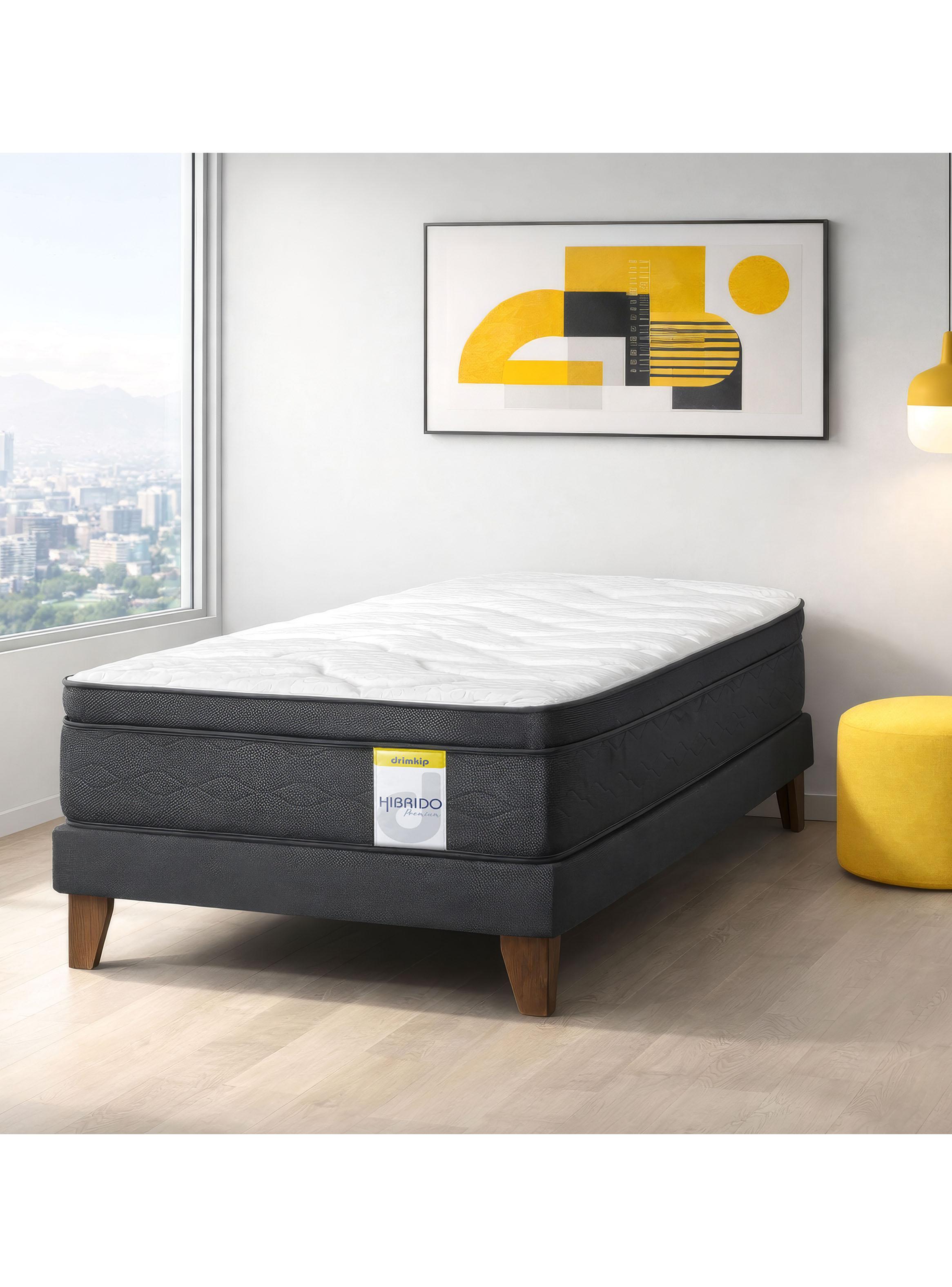 Cama Europea Híbrido Premium 1 Plaza (90x190)  Base Normal + Resplado-5