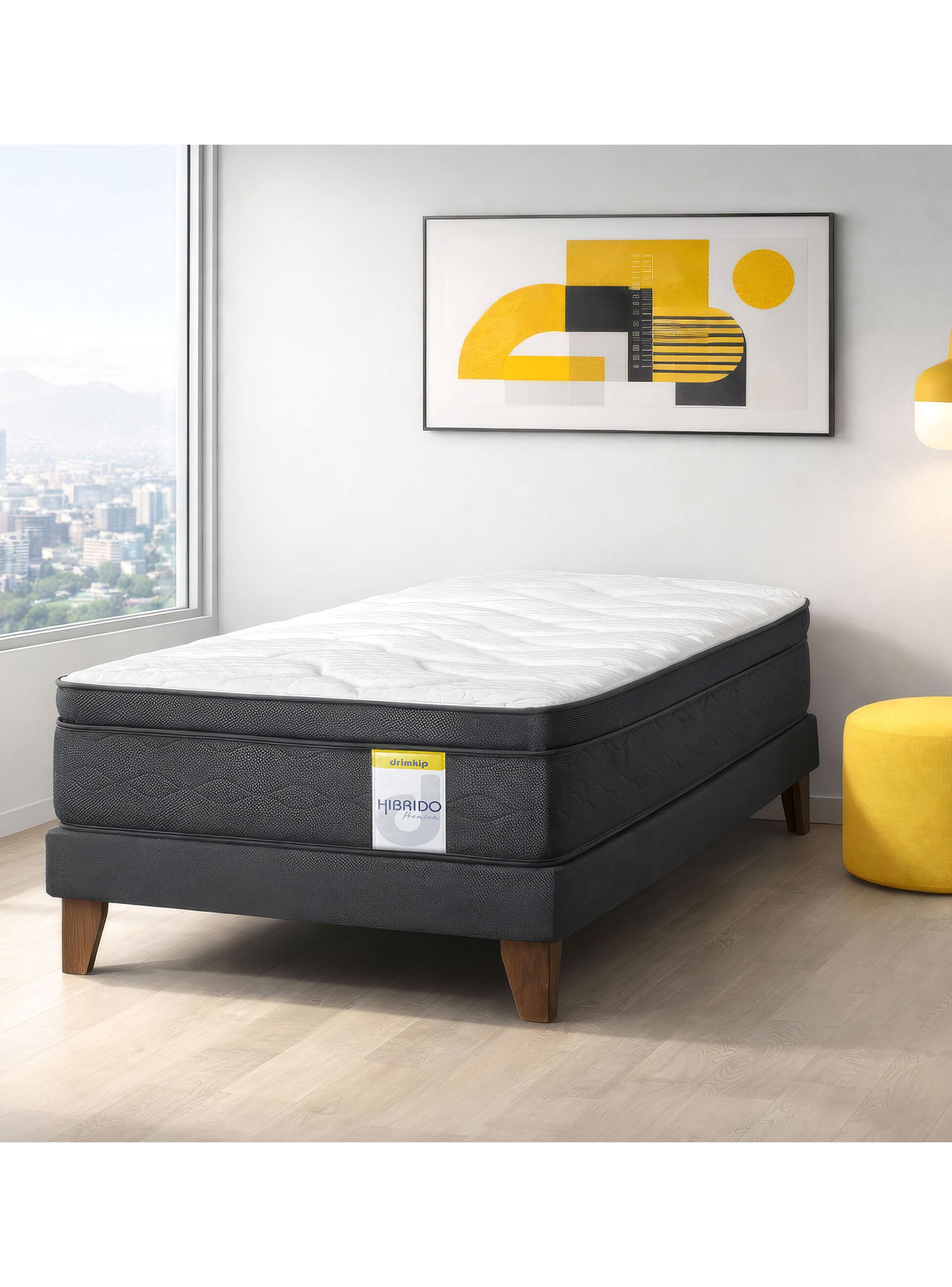 Cama Europea Híbrido Premium 1 Plaza (90x200)  Base Normal + Resplado-5