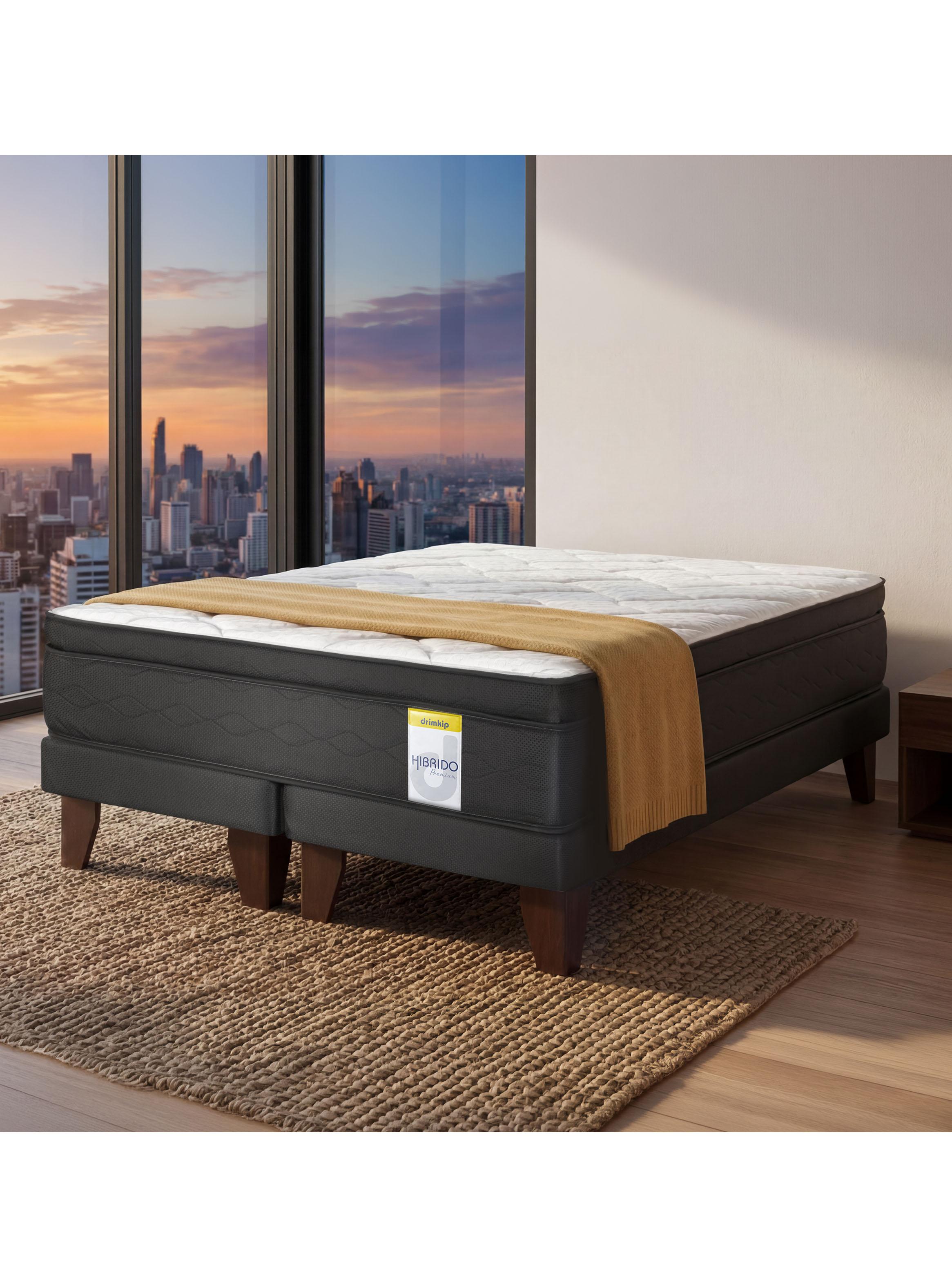 Cama Europea Híbrido Premium 2 Plazas (150x190) Base Dividida + Resplado-5