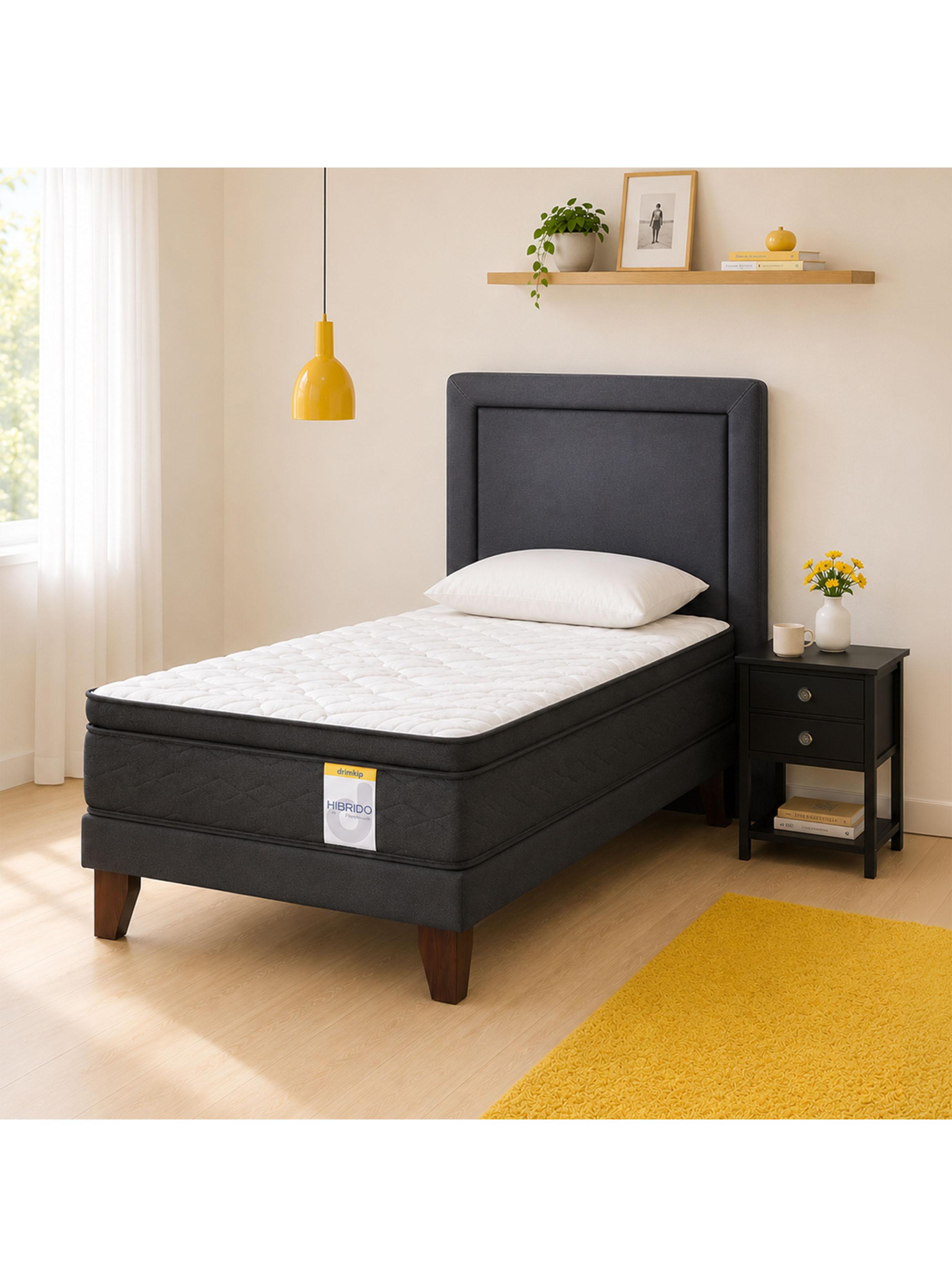 Cama Europea Híbrido premium 1.5 Plazas (105x200) + Respaldo DK+ Velelador-5