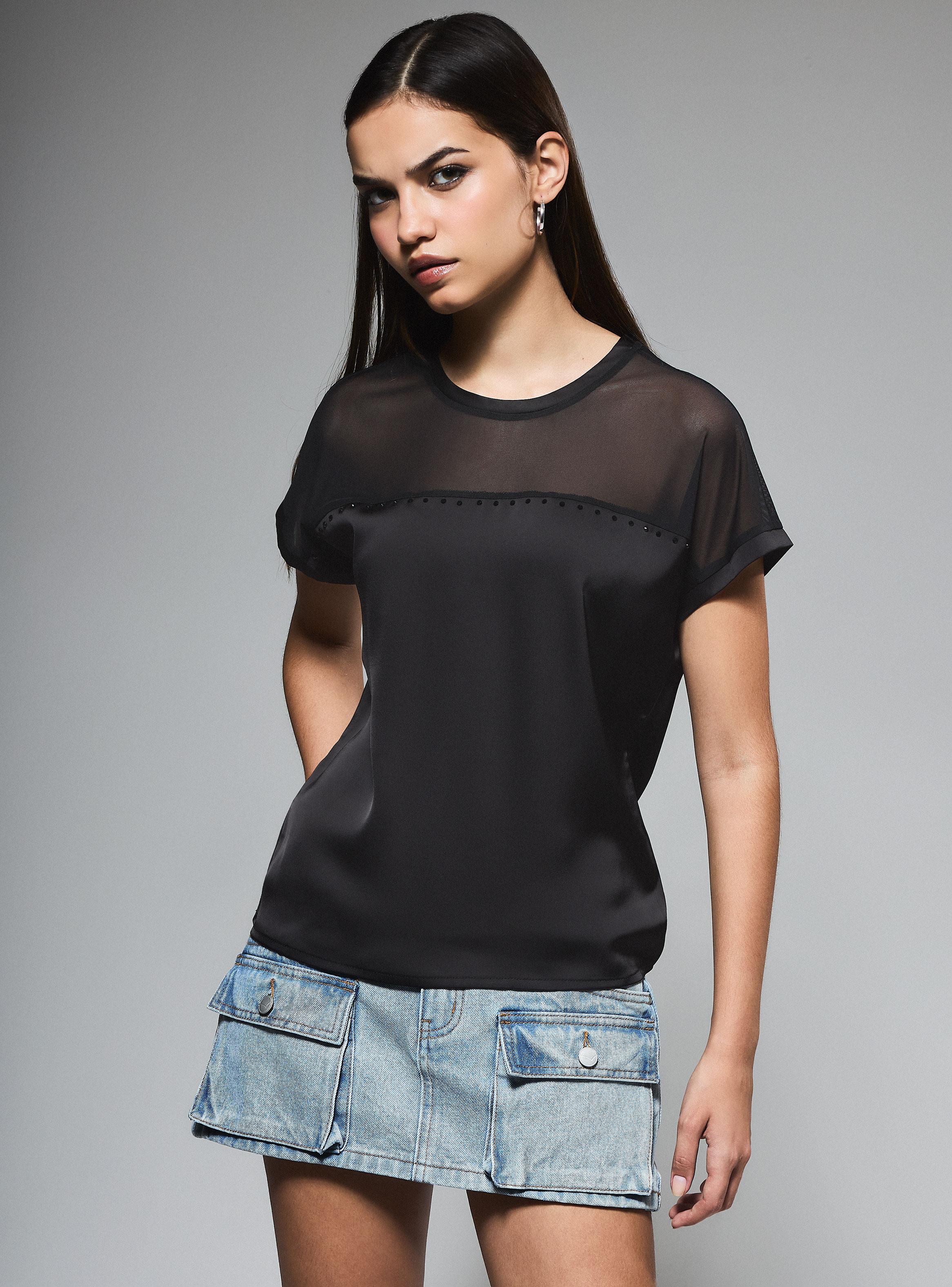 Polera Holgada Satinada con Malla​-0