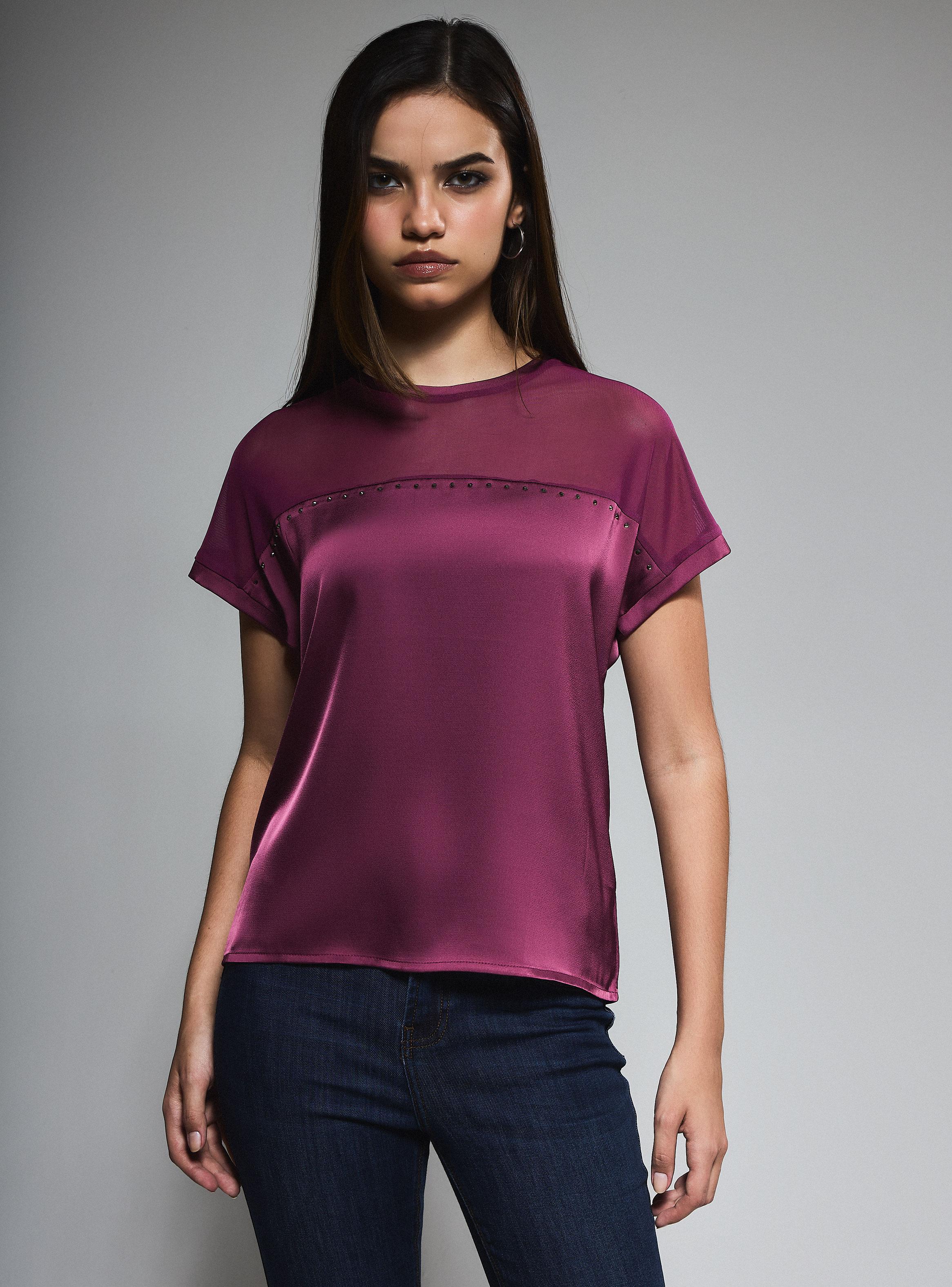 Polera Holgada Satinada con Malla​-0