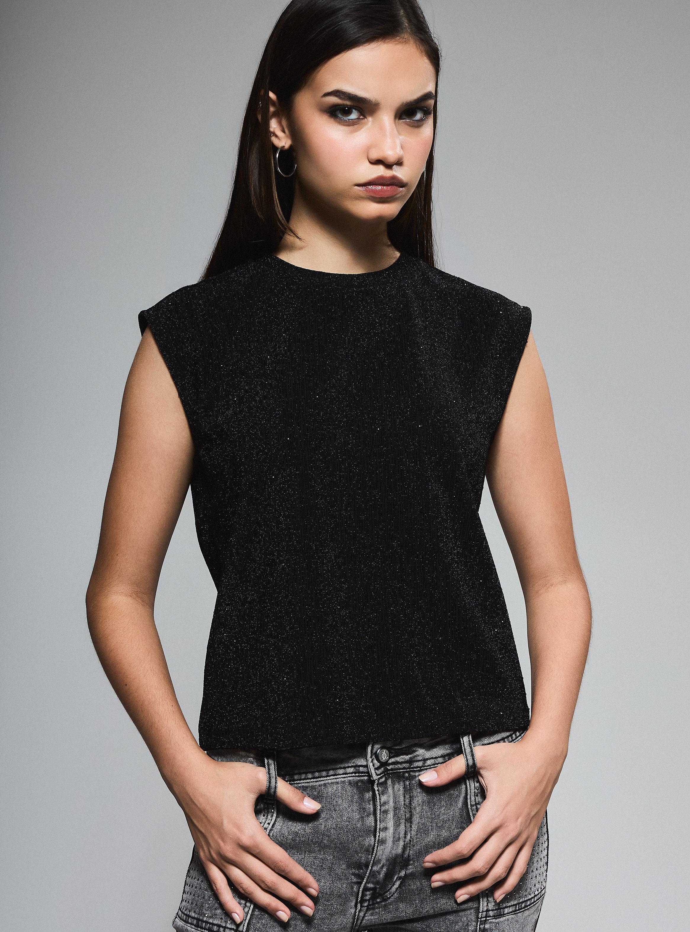 Polera Holgada Tela Fantasía Lurex con Strass​-2