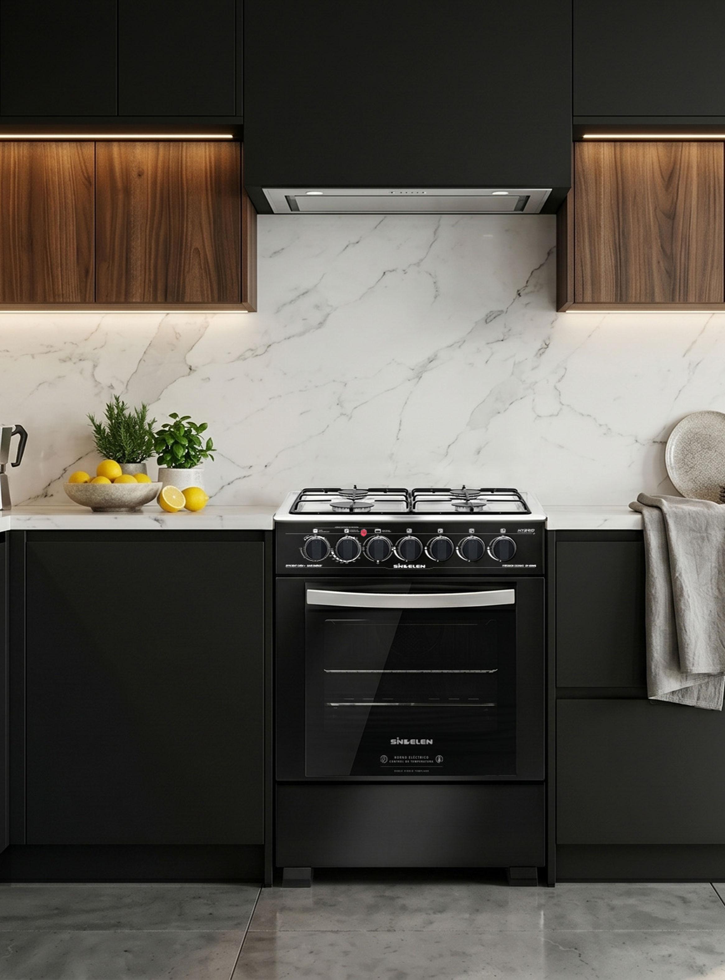Cocina a Gas Híbrida 4 Quemadores con Grill CH-600NG Negro-4
