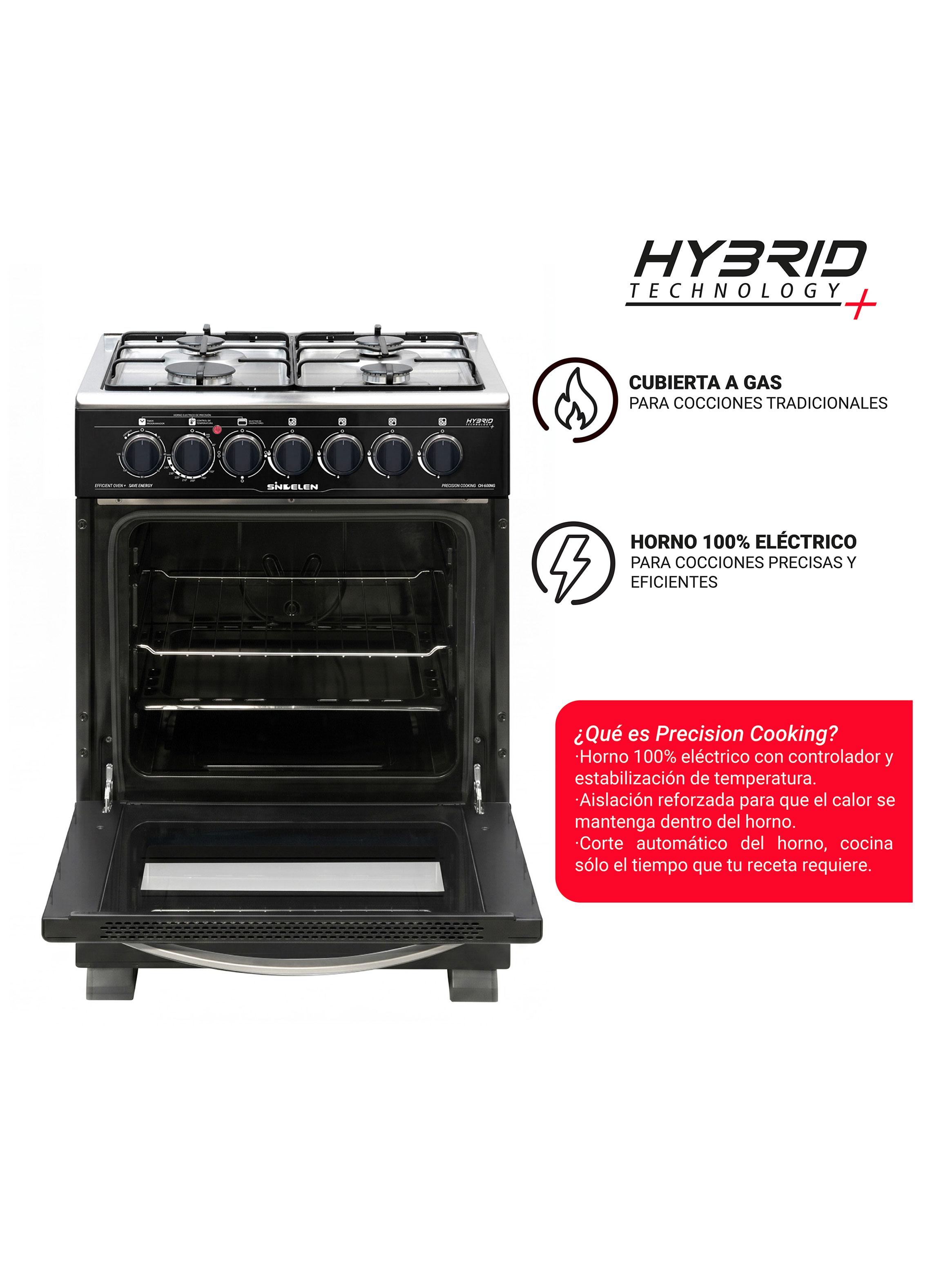 Cocina a Gas Híbrida 4 Quemadores con Grill CH-600NG Negro-1