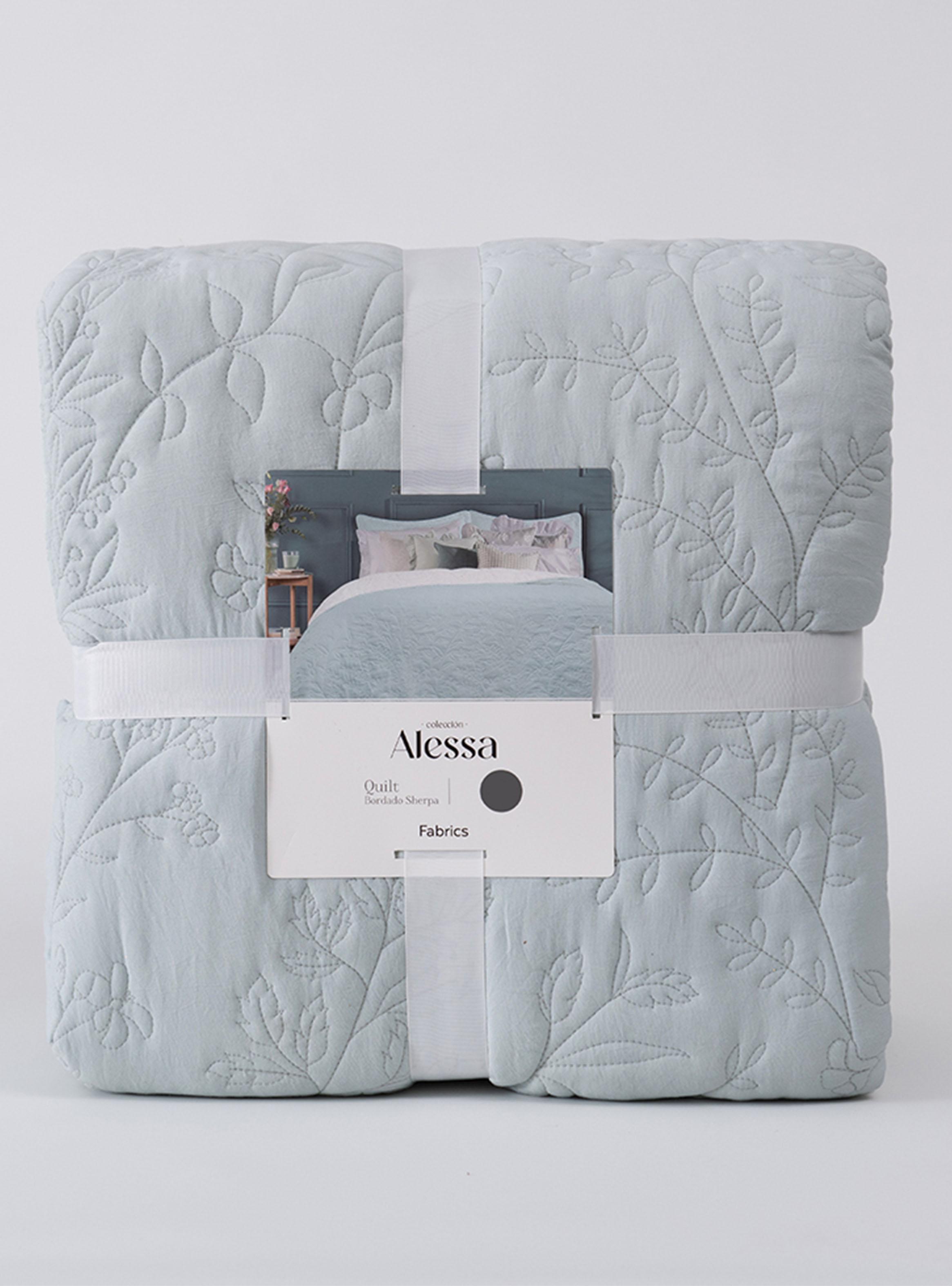 Quilt Bordado Sherpa King Lavanda Celeste-3
