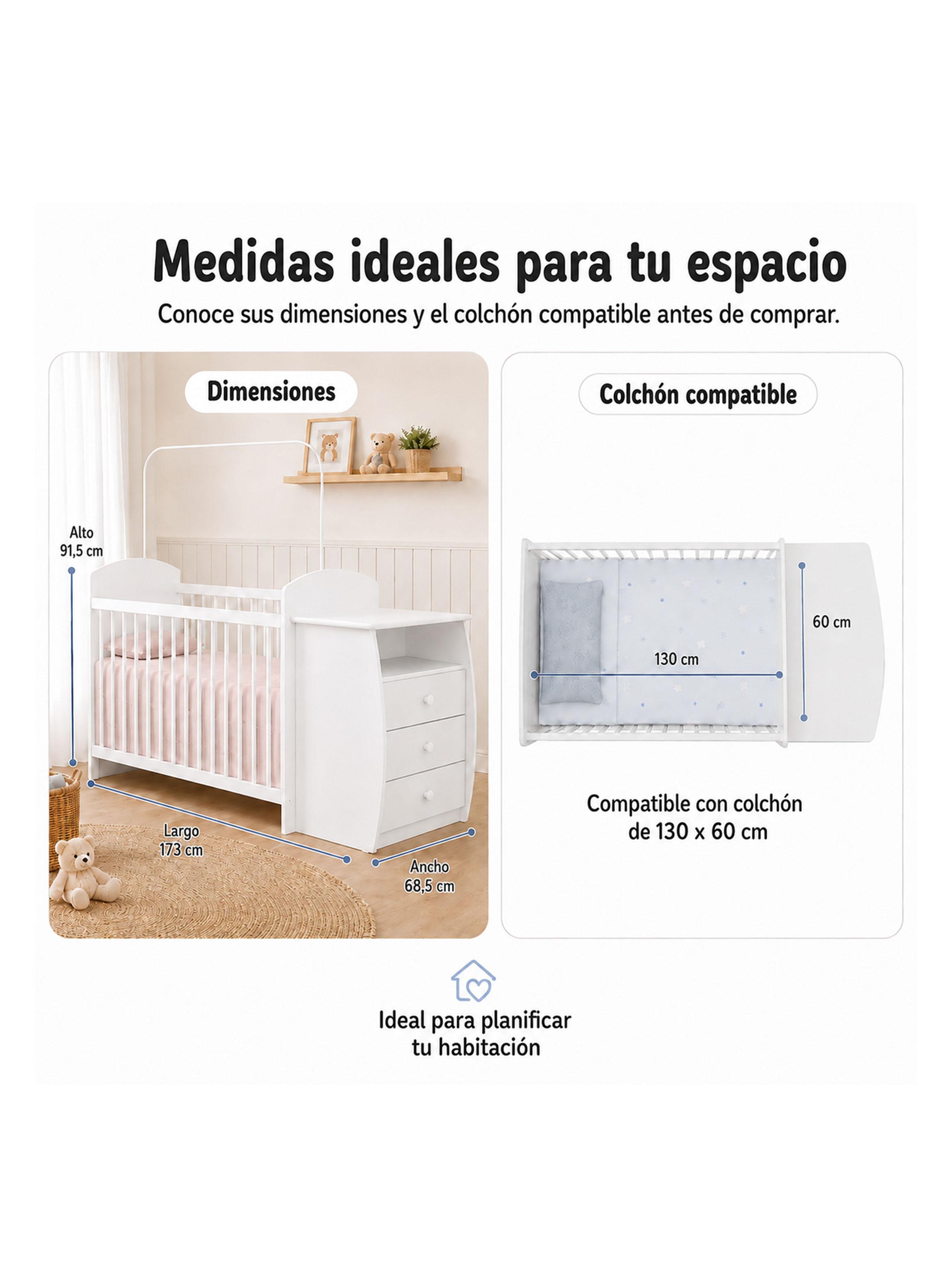 Cuna con Cómoda Mudador Bambini Blanco-4