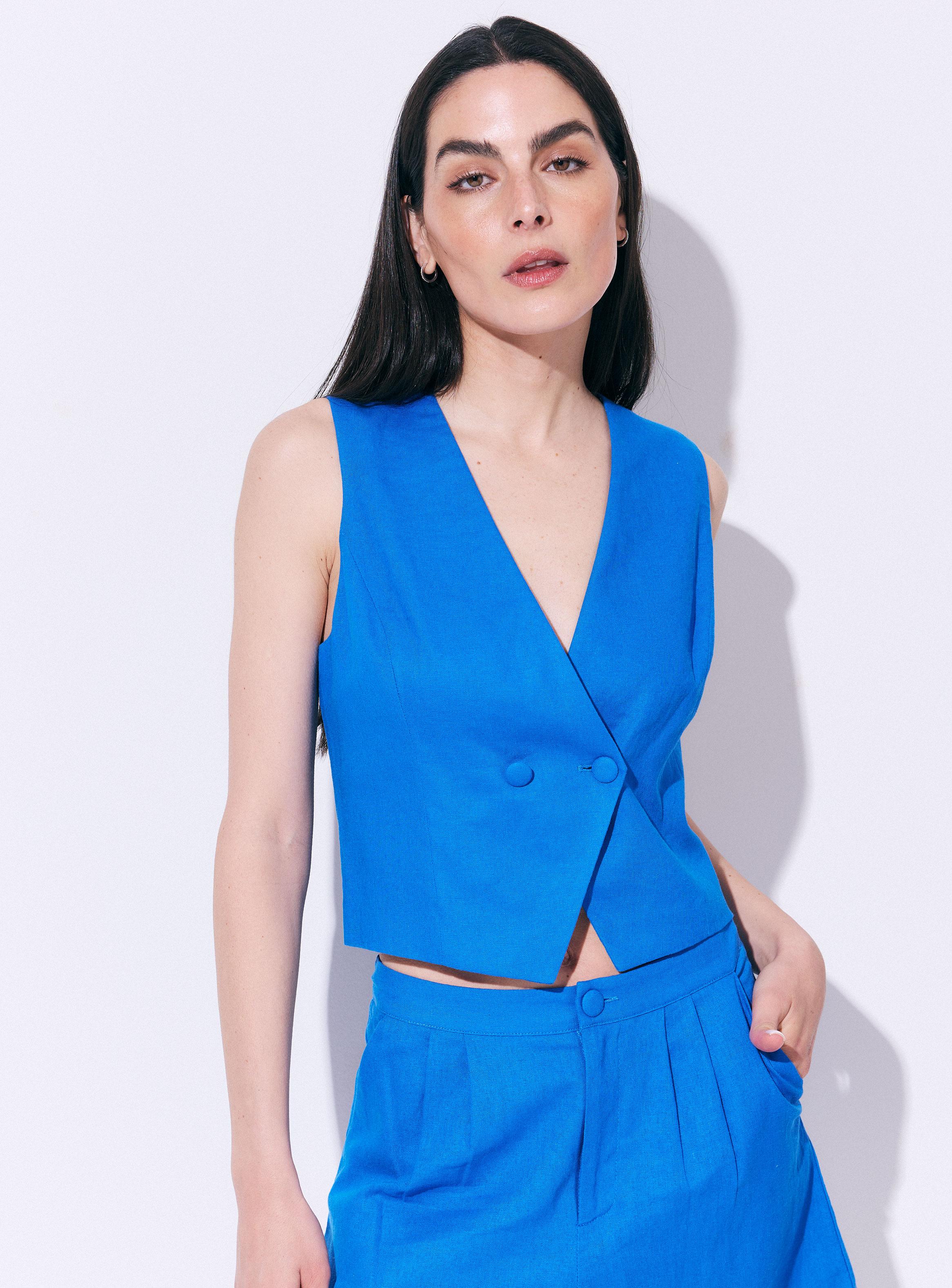 Blazer Vest Cruzado Lino Escote V-0