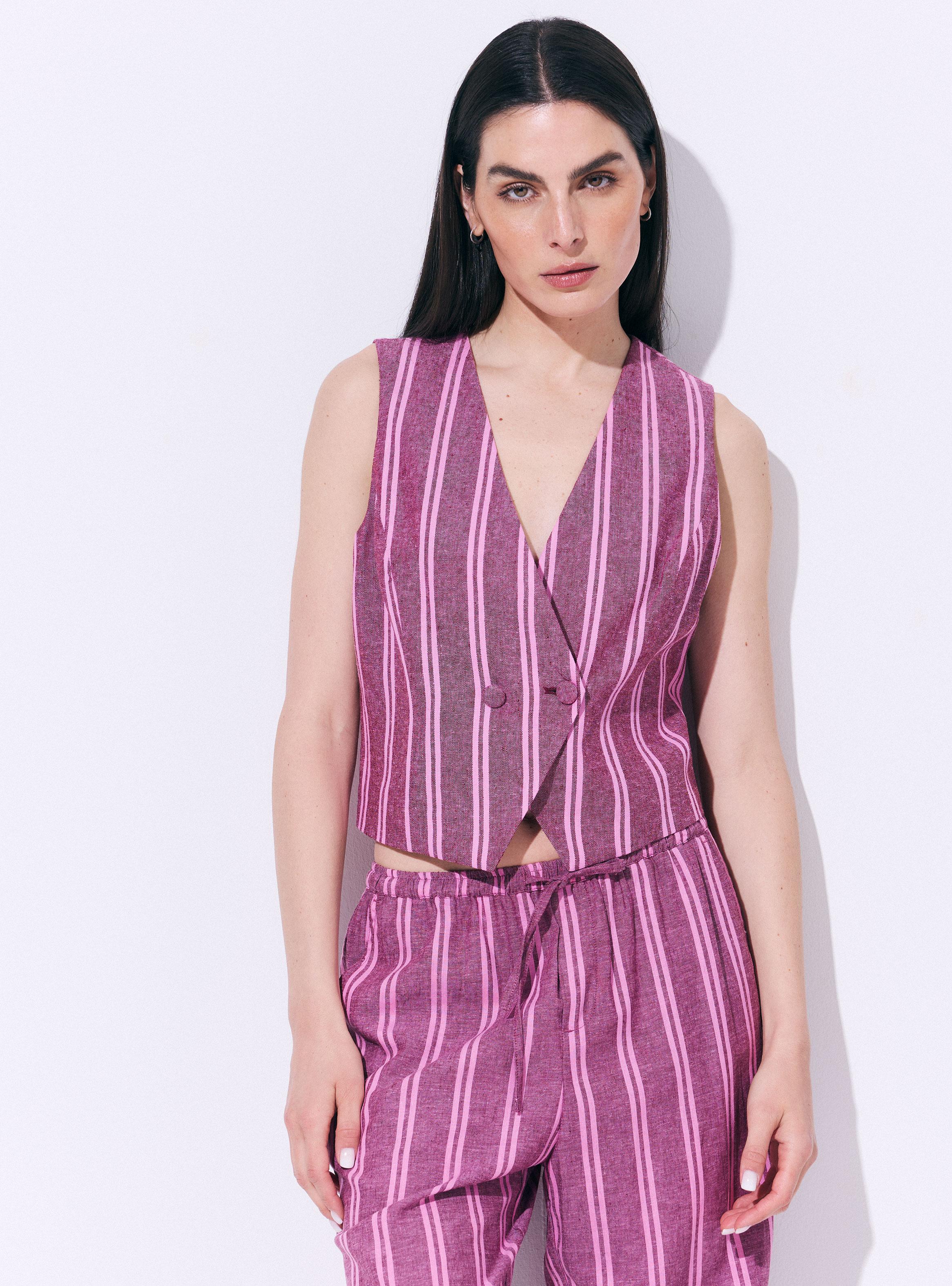 Blazer Vest Cruzado Lino Escote V-0