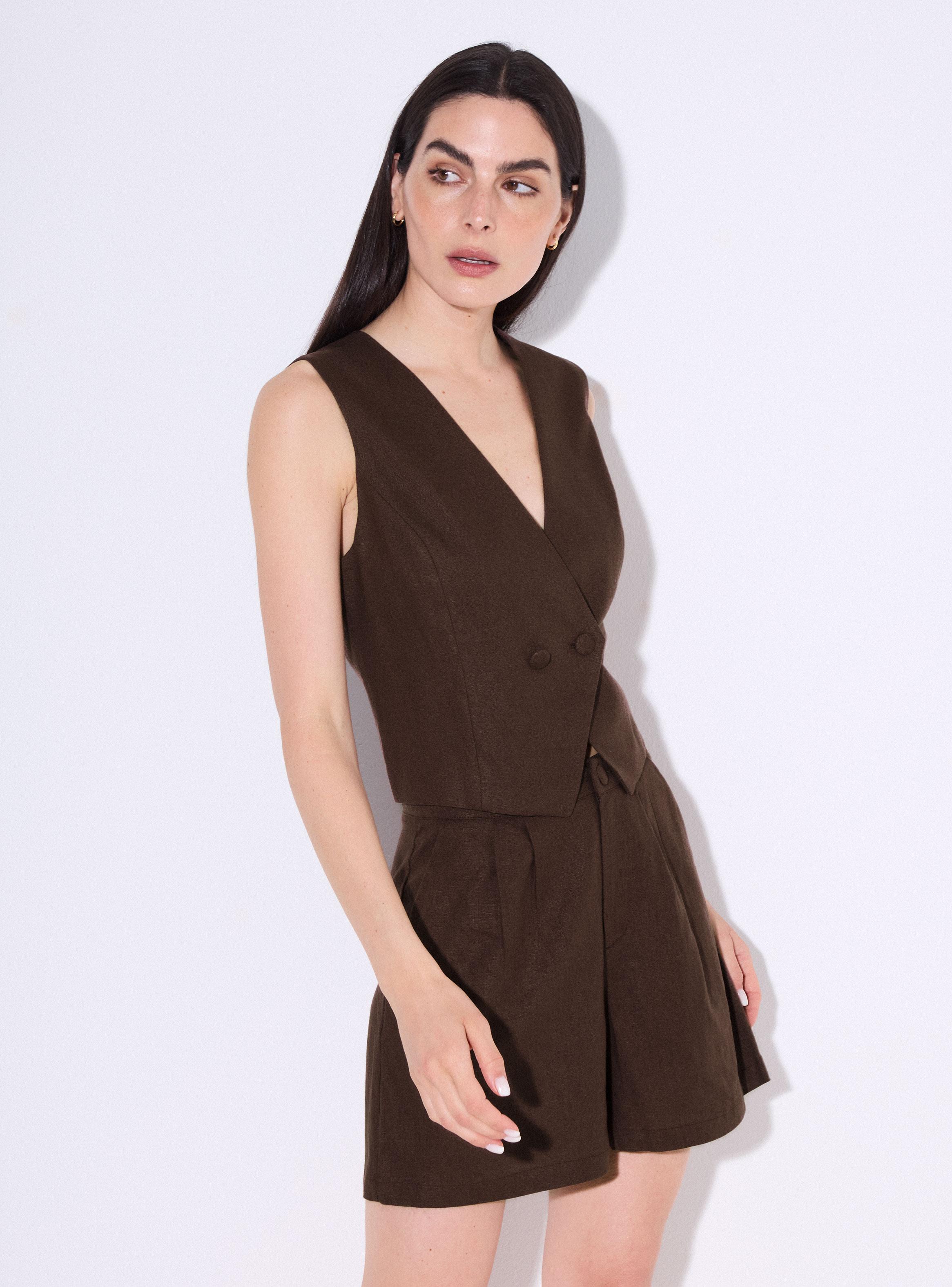 Blazer Vest Cruzado Lino Escote V-0