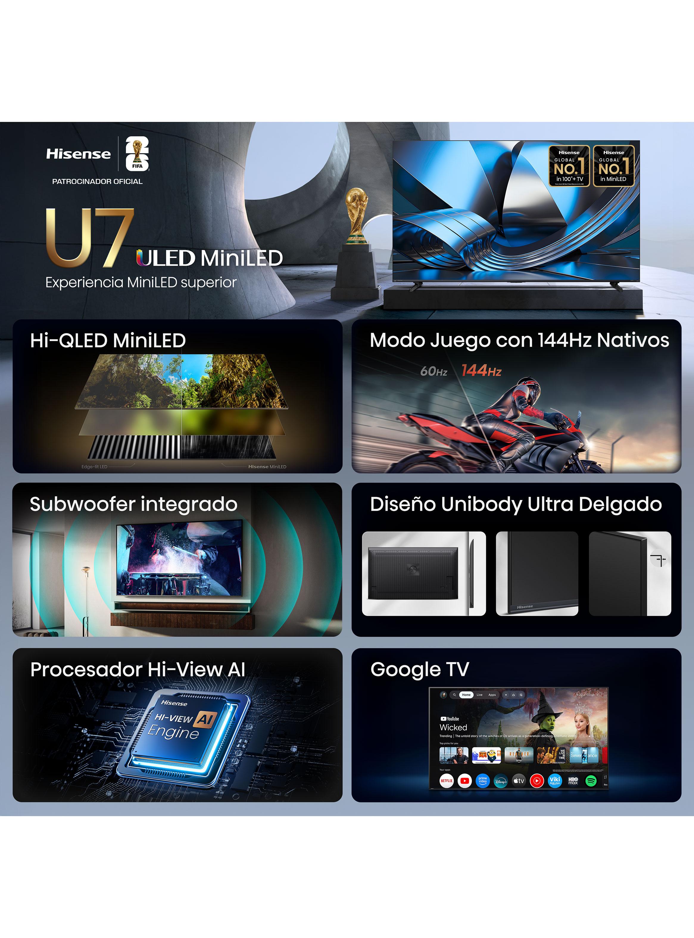 QLED Mini LED Smart TV 75'' 4K UHD Google TV Gamer 144Hz 75U7ESG-4