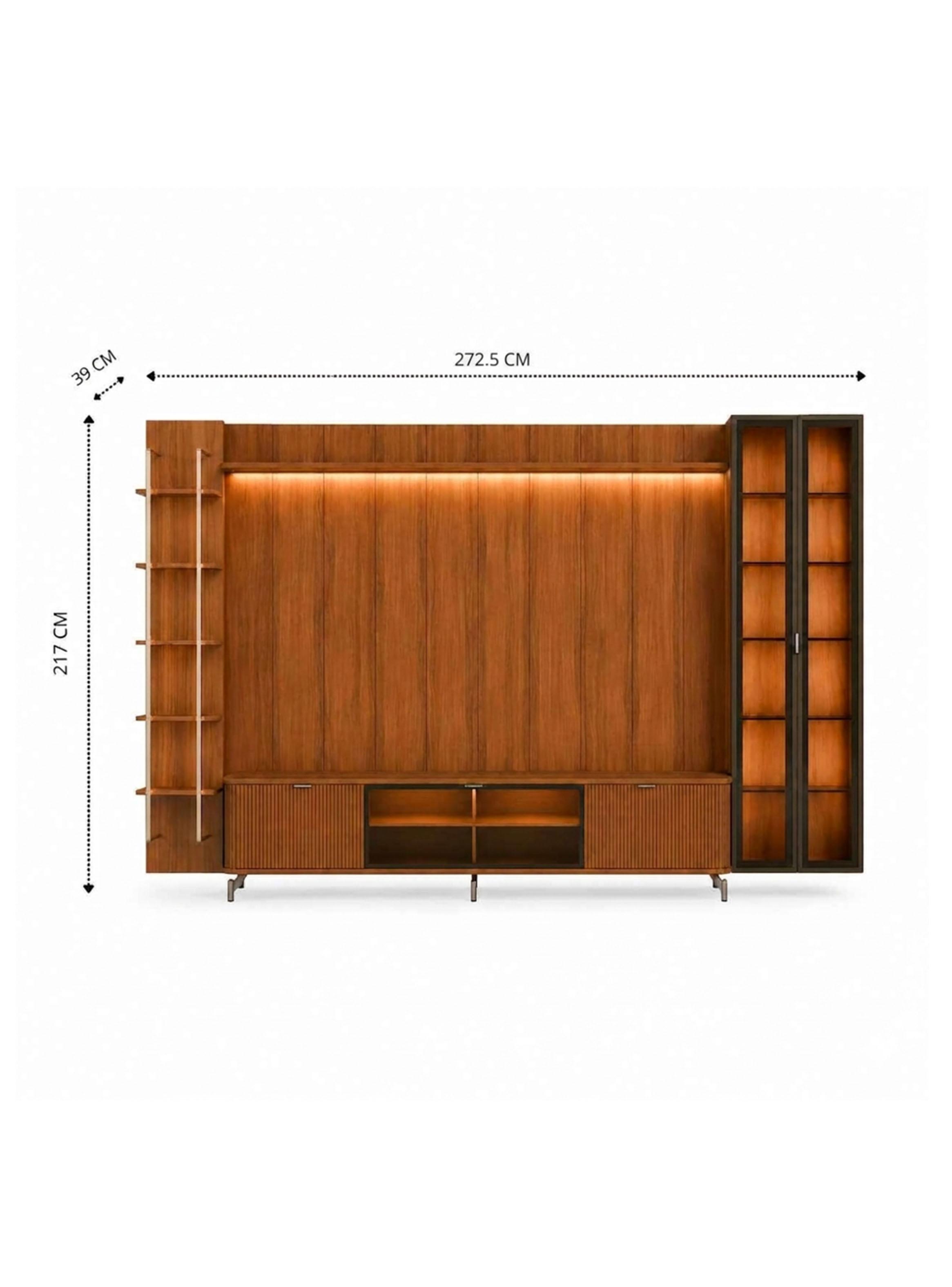 Rack TV 1.7 + Panel 1.8 Neon Float + Vitrina 2P + Repisas-1