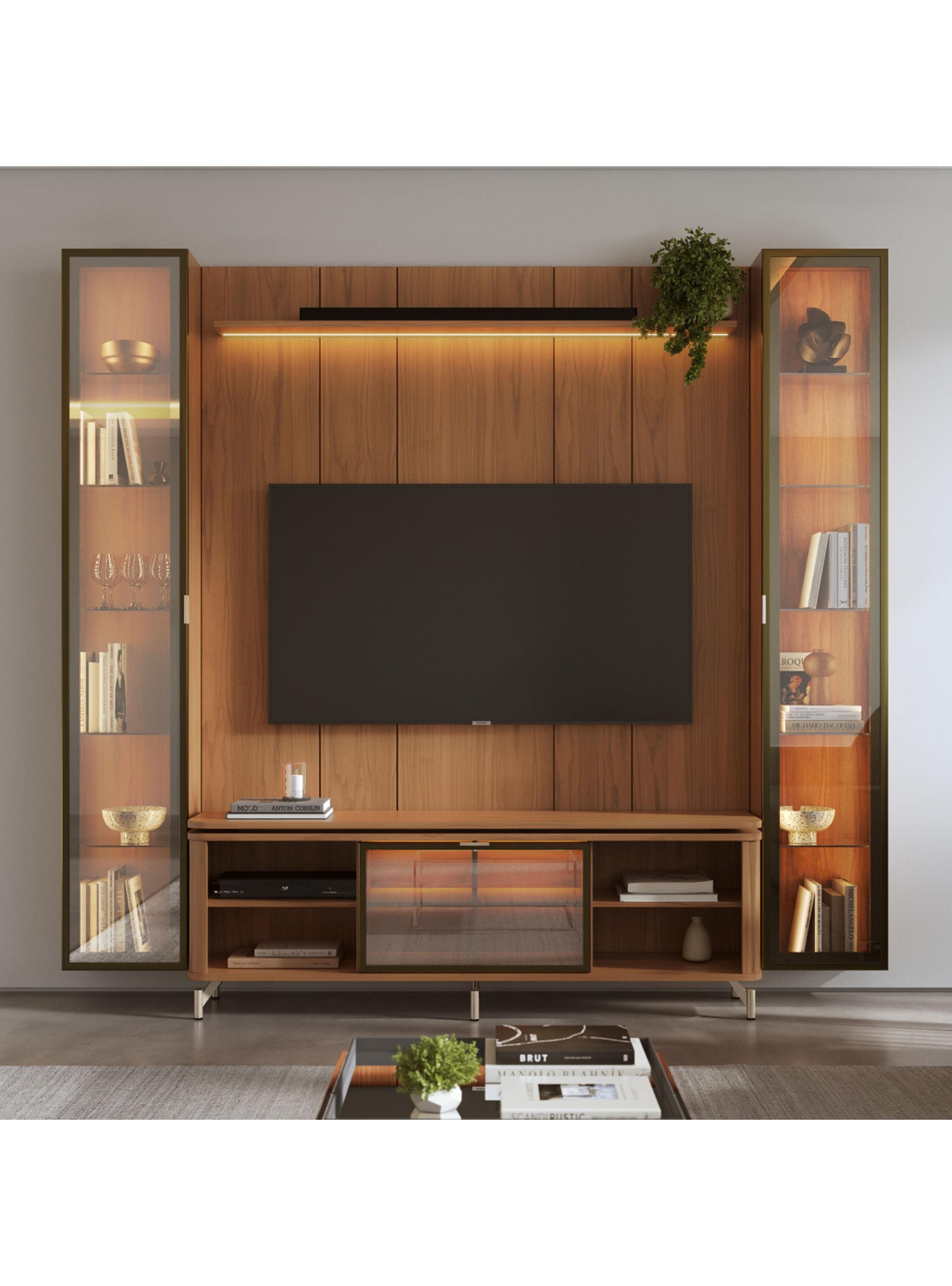 Rack  TV 1.7 + Panel 1.8 Neón Float Led + 2 Vitrinas-3