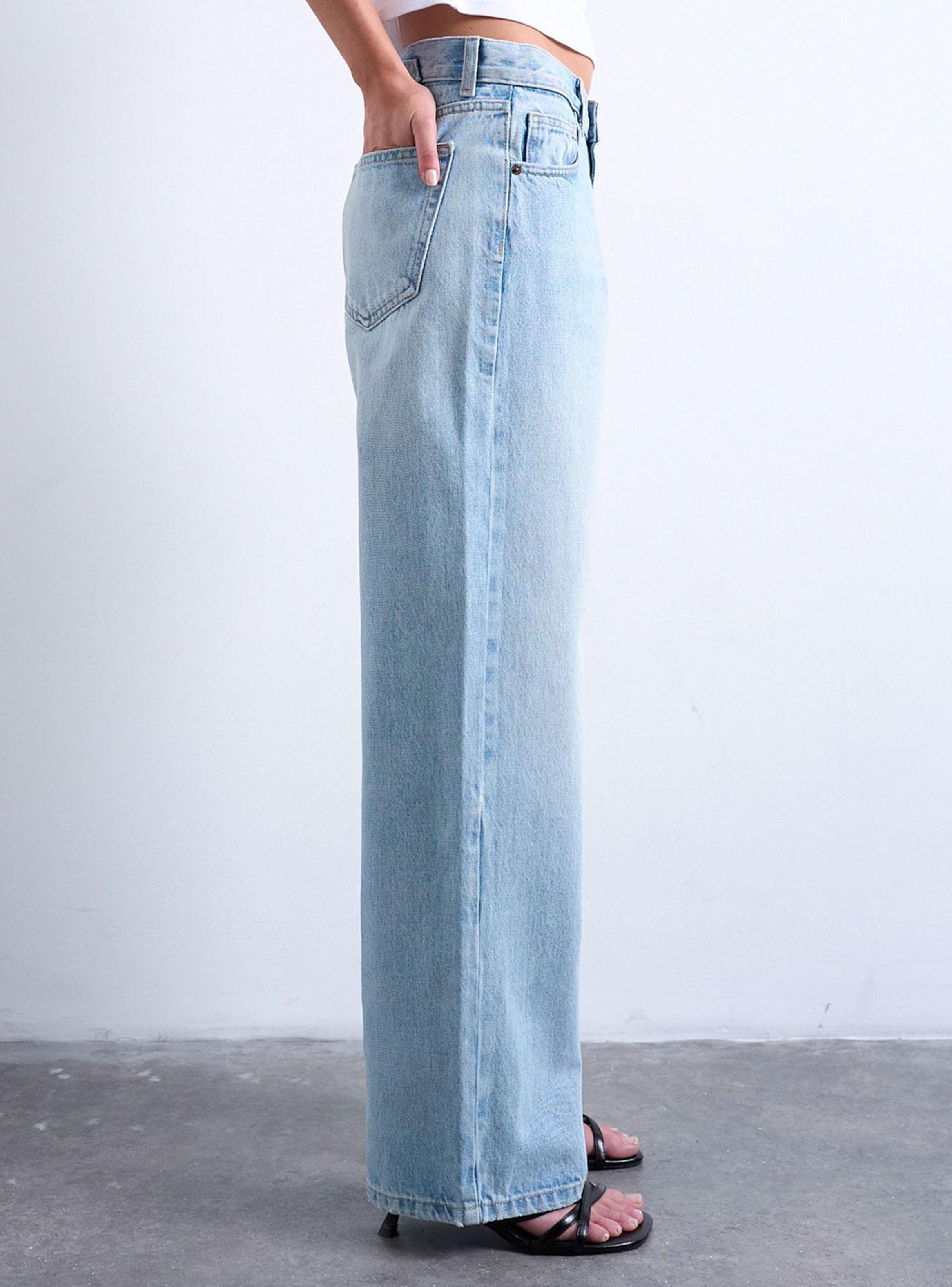 Jeans Wide Leg de Tiro Bajo Cierre Metálico-2