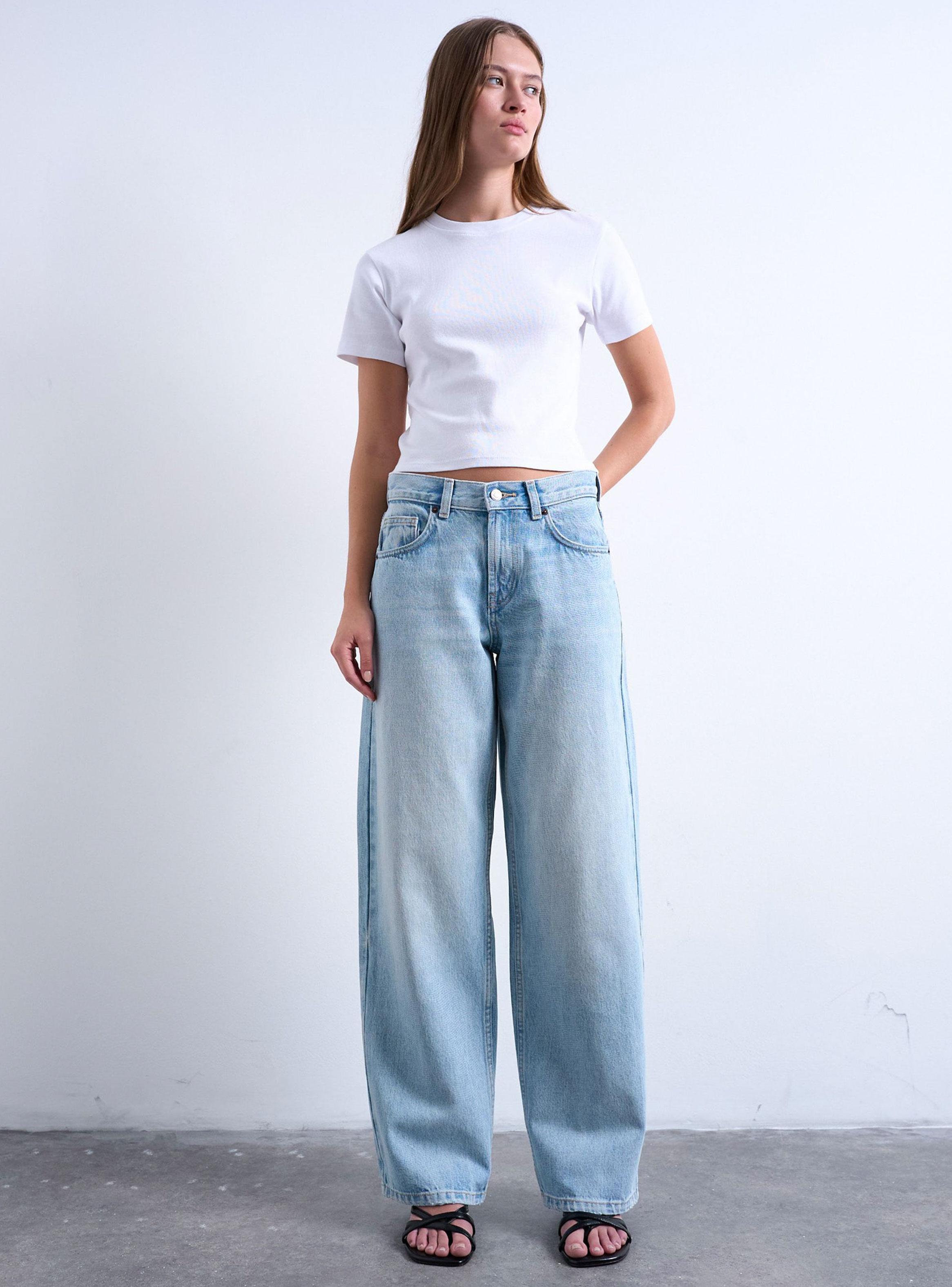 Jeans Wide Leg de Tiro Bajo Cierre Metálico-3