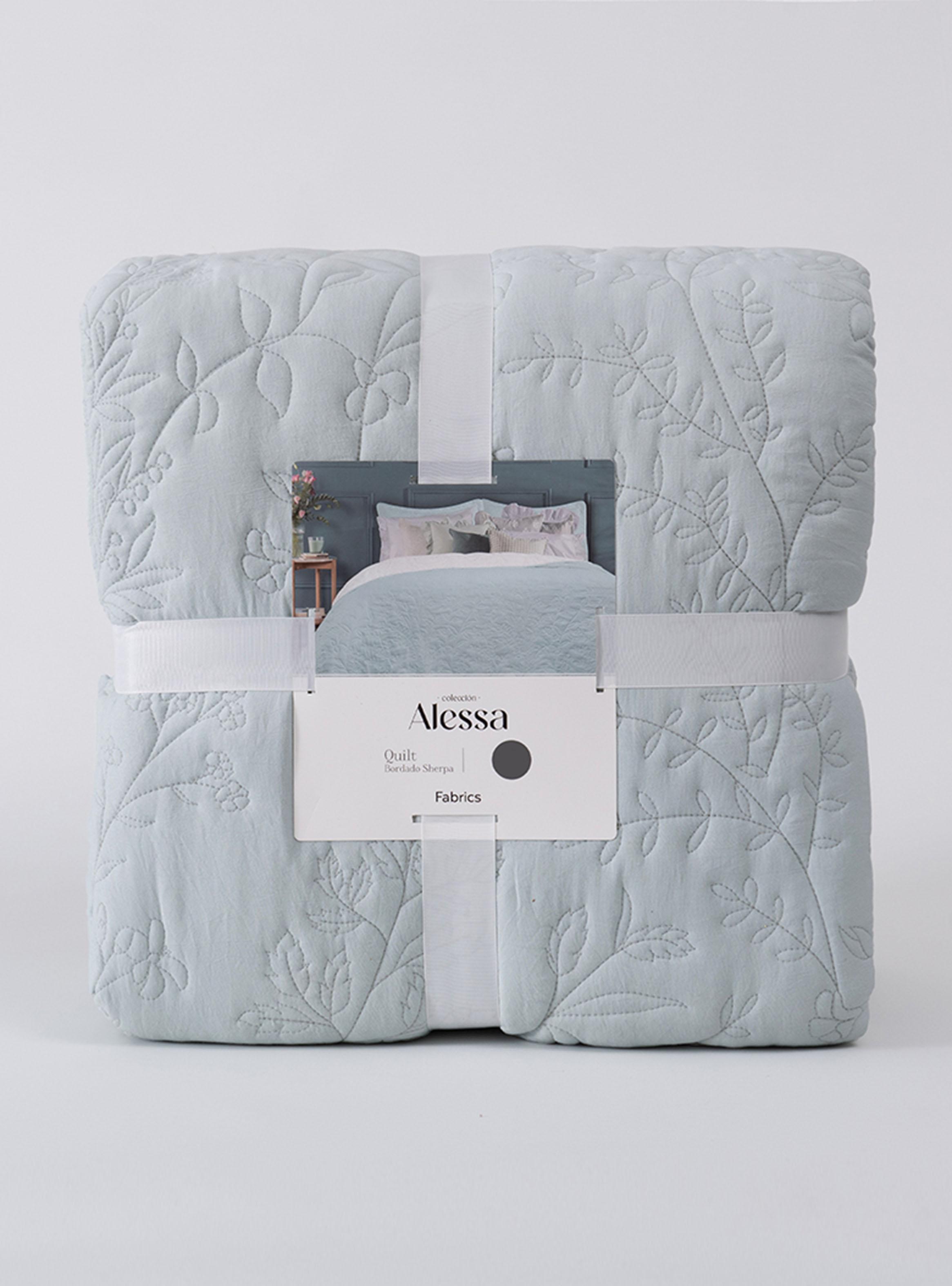 Quilt Bordado Sherpa 1.5 Plazas Lavanda Celeste-3