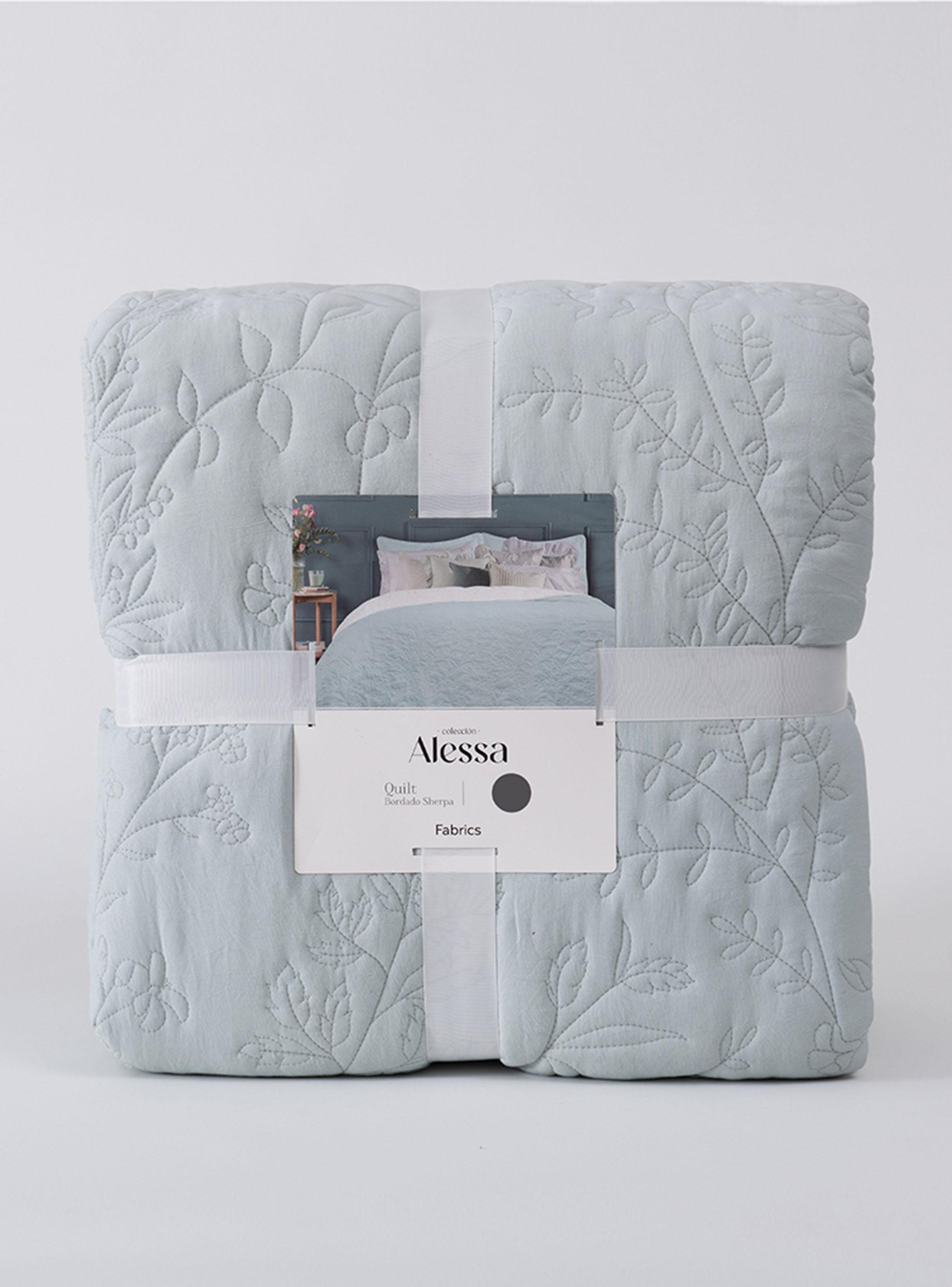 Quilt Bordado Sherpa 2 Plazas Lavanda Celeste-3