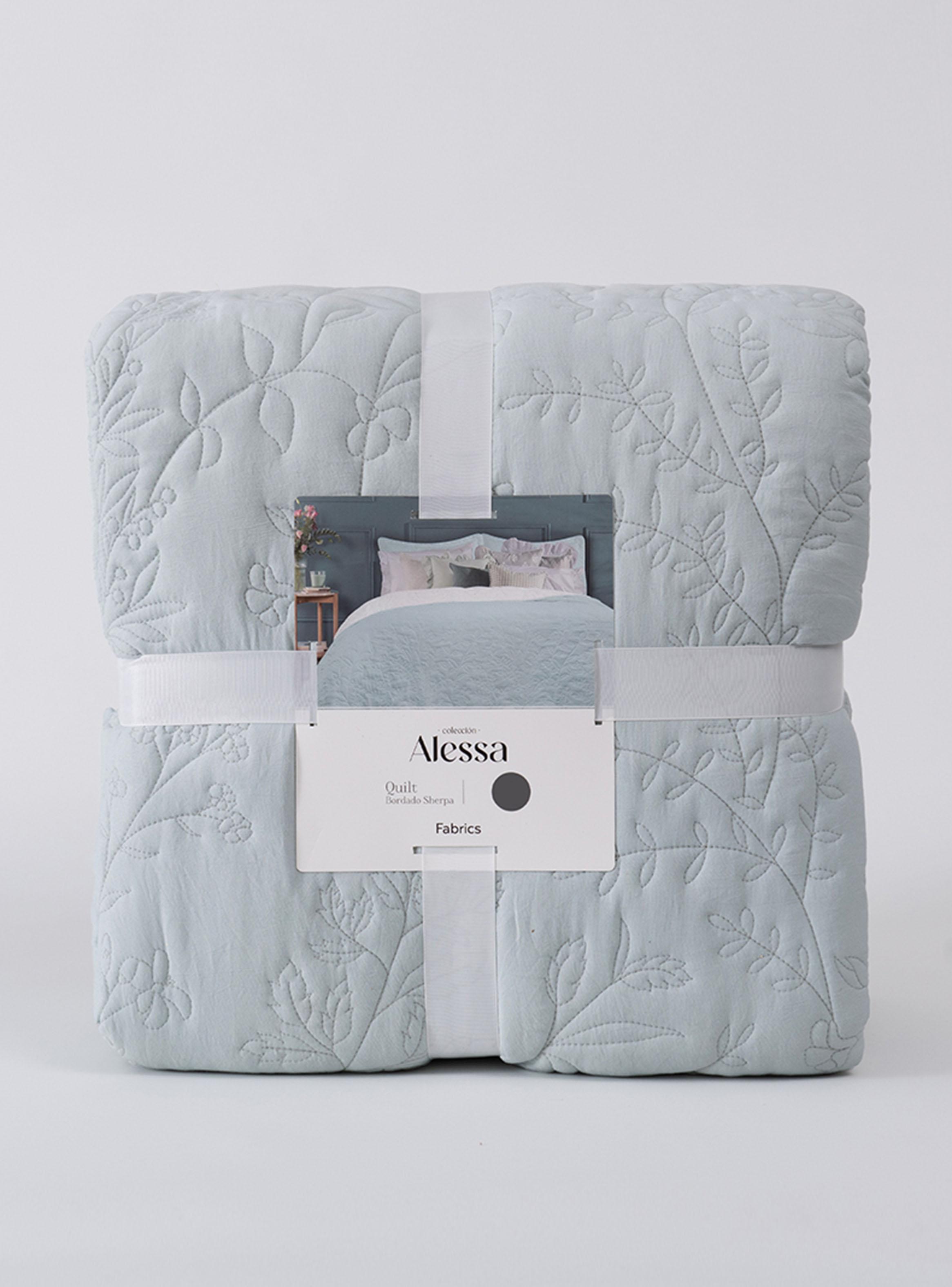 Quilt Bordado Sherpa Súper King Lavanda Celeste-3
