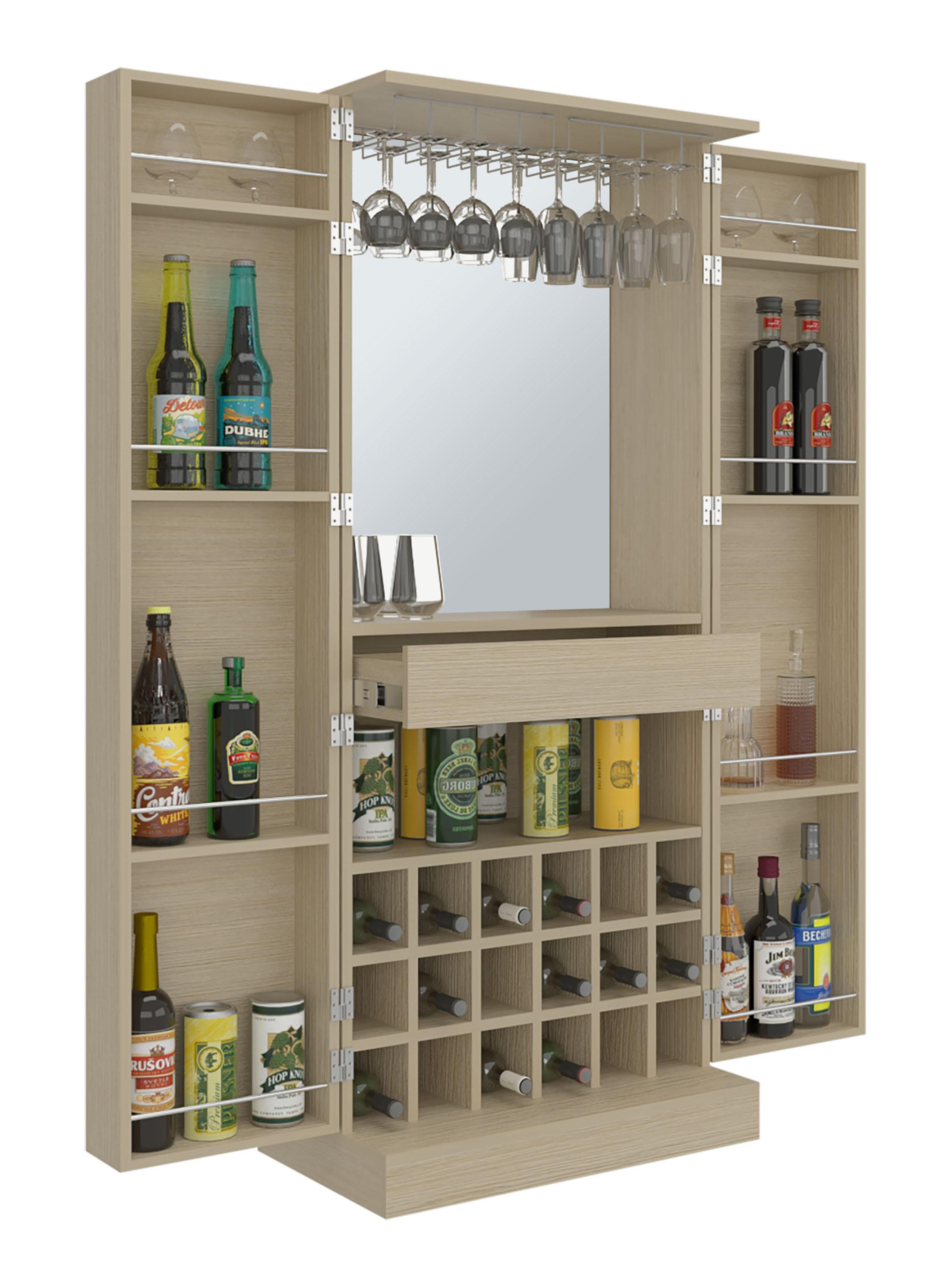 Bar Alto 2 Puertas 1 Cajón Espejo Interior 18 Botelleros y Portacopas Malbec-3