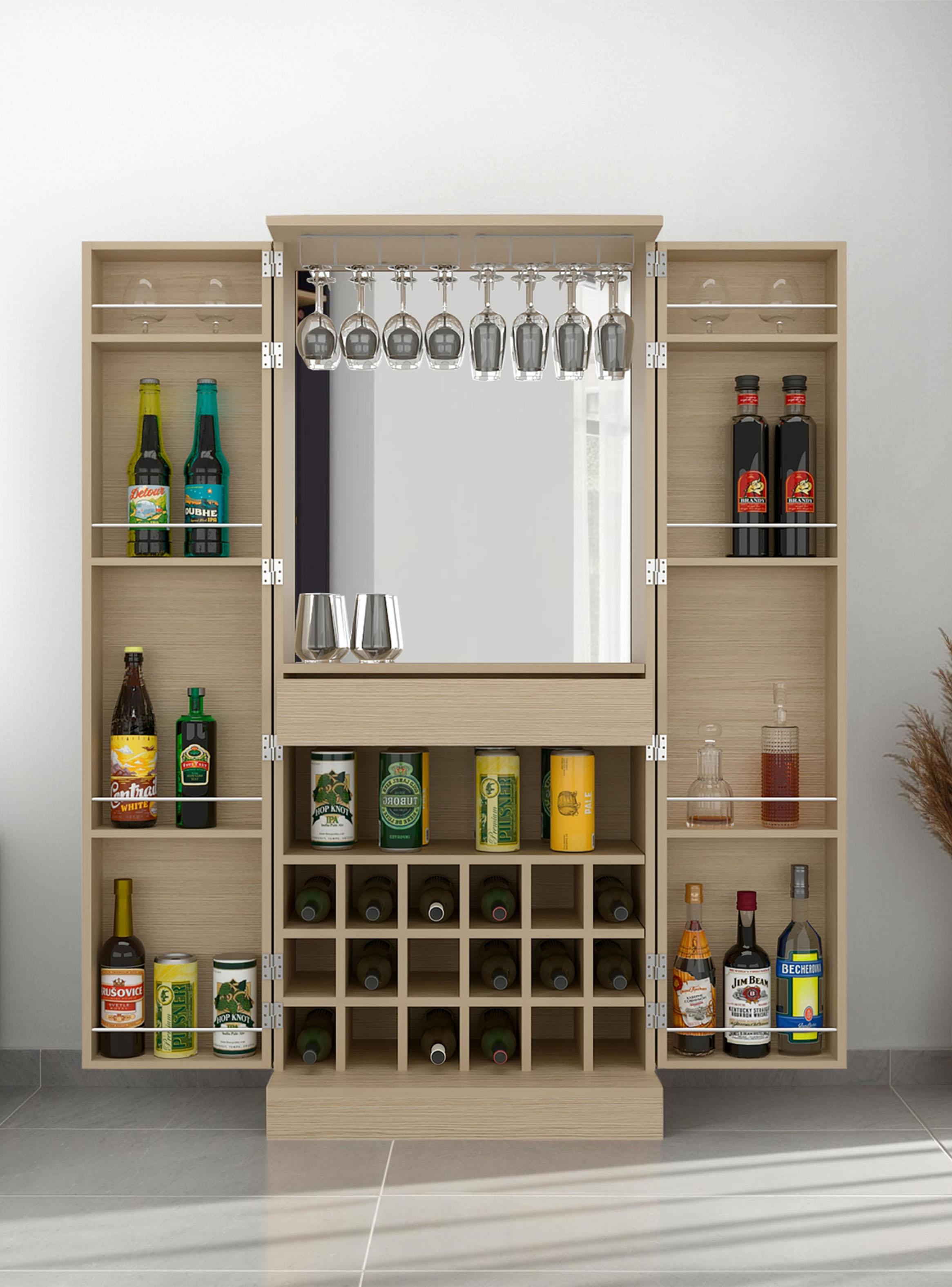 Bar Alto 2 Puertas 1 Cajón Espejo Interior 18 Botelleros y Portacopas Malbec-4