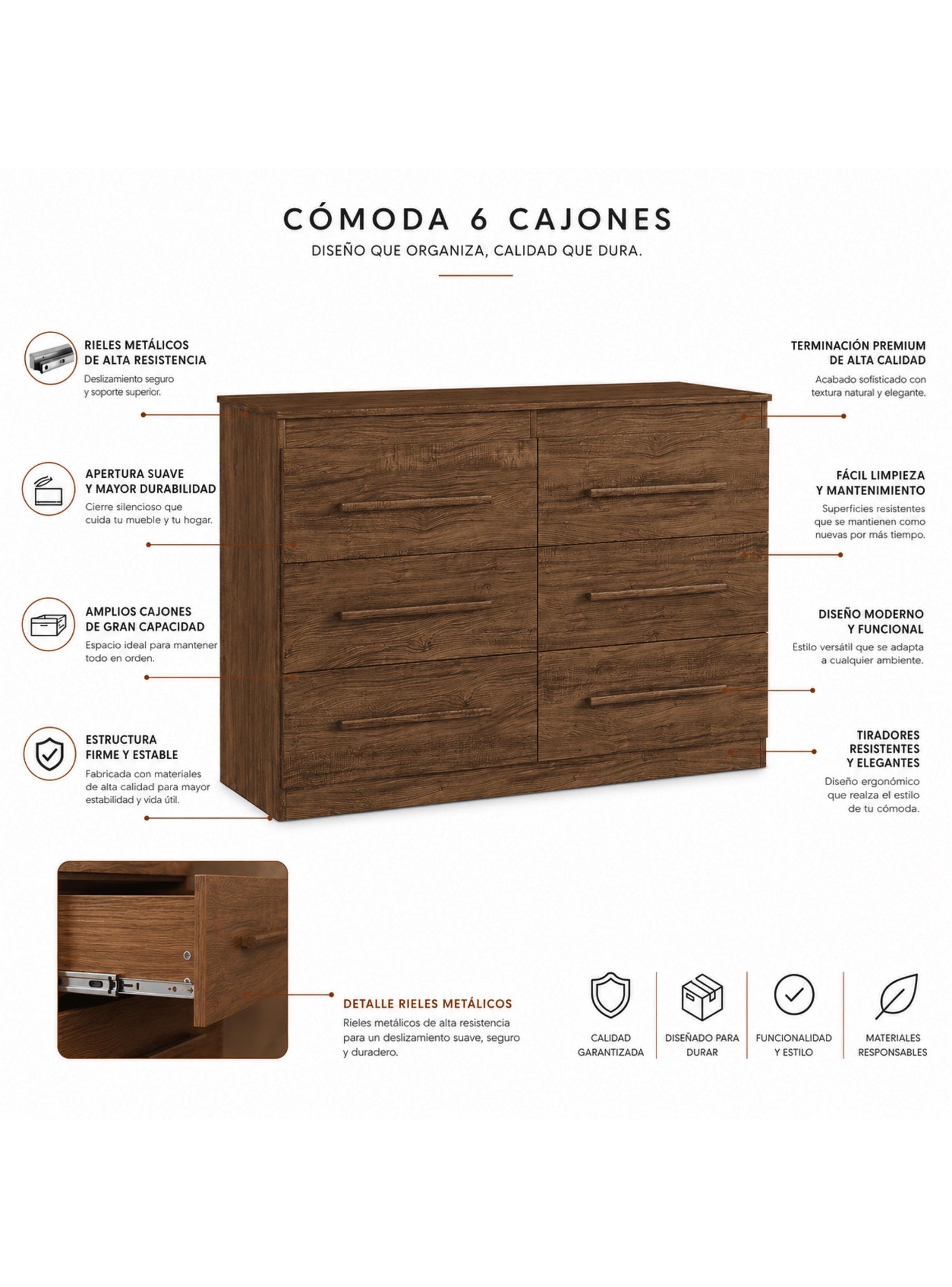 Cómoda Arizona 6 Cajones Castanho-2